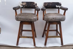 Pair of Swivel Stools, Cowhide and Leather, 1980s