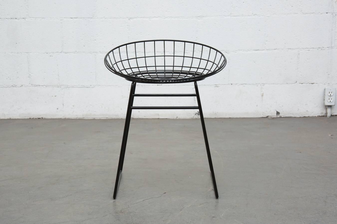 Newly powder coated black enameled wire vanity stool or outdoor chair by Braakman and Dekker.