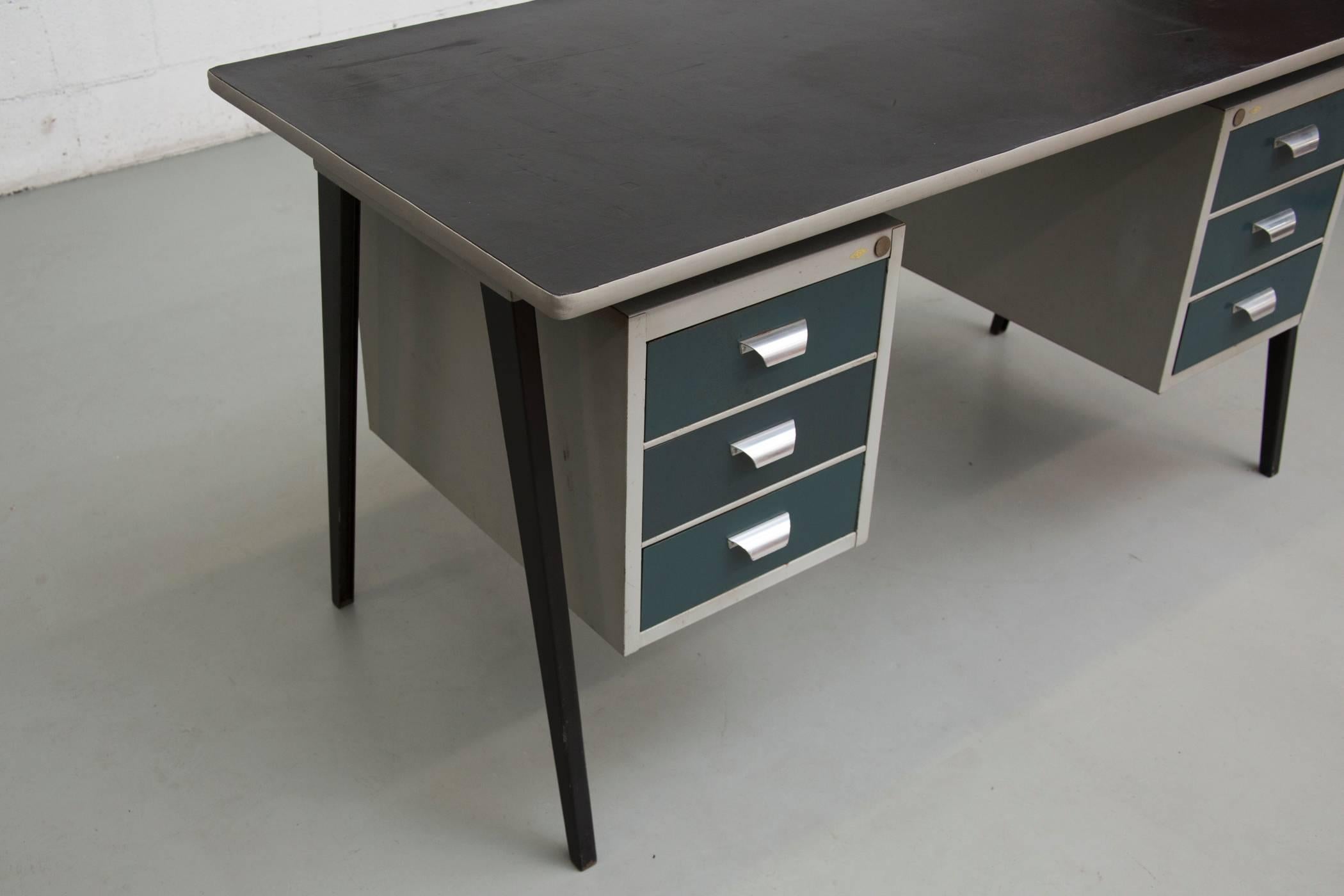 Enameled Industrial Style Six-Drawer Office Desk