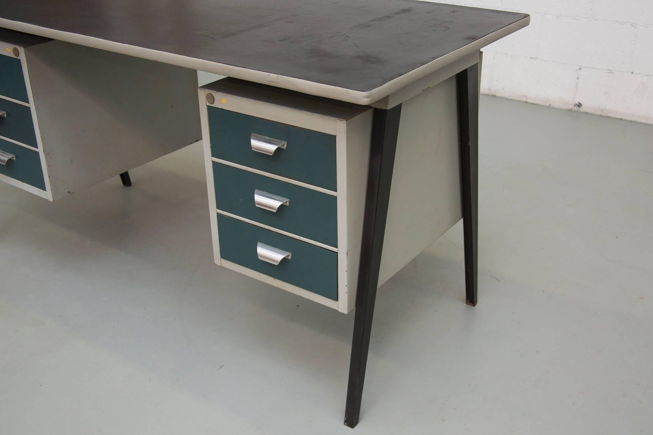 Mid-20th Century Industrial Style Six-Drawer Office Desk