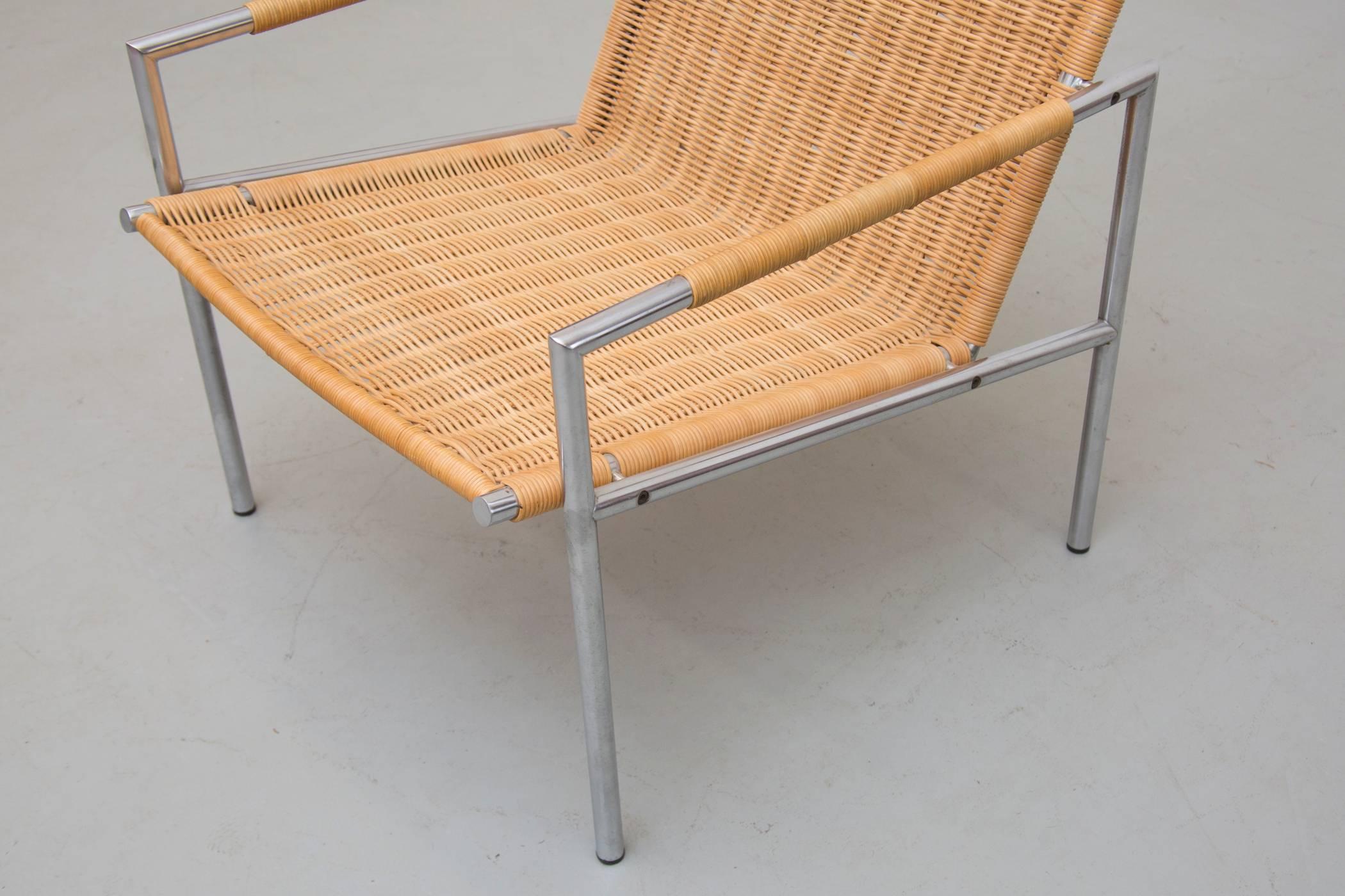 Martin Visser SZ 01 Rattan and Chrome Lounge Chair 1