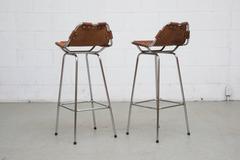 Pair of Charlotte Perriand Style Leather Bar Stools
