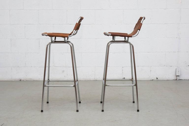 Pair Of Charlotte Perriand Style Leather Bar Stools At 1stdibs Mid Century Modern Pair Of Charlotte Perriand Style Leather Bar Stools For