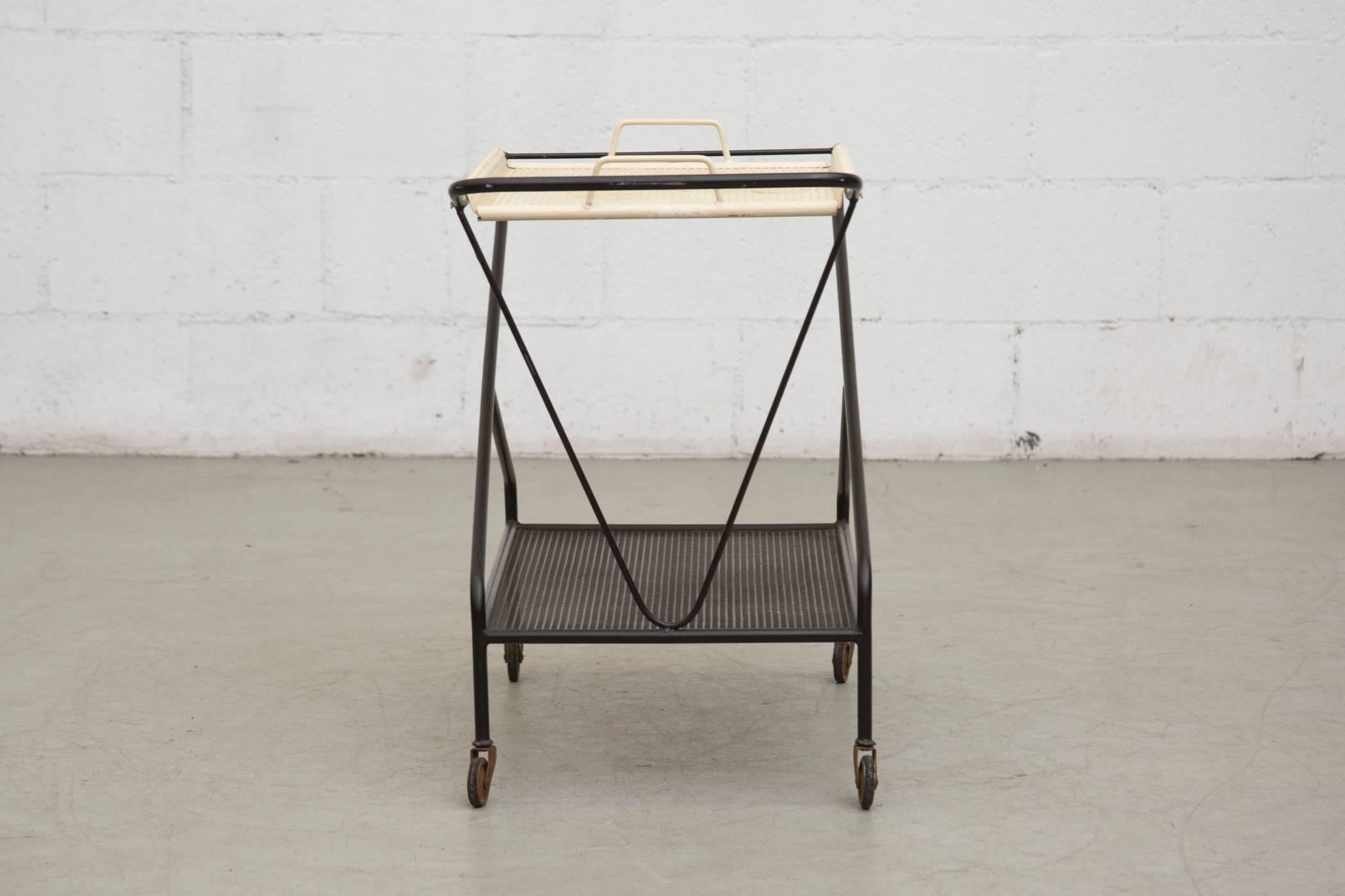 Mid-Century Modern Rare Pilastro Rolling Perforated Metal Bar Cart