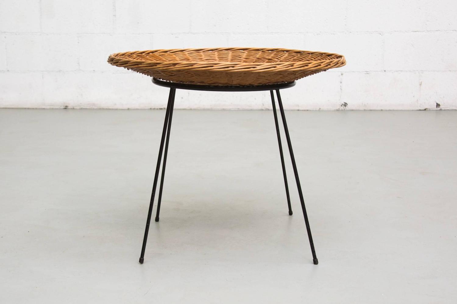 Woven Rattan Basket Side Table at 1stdibs