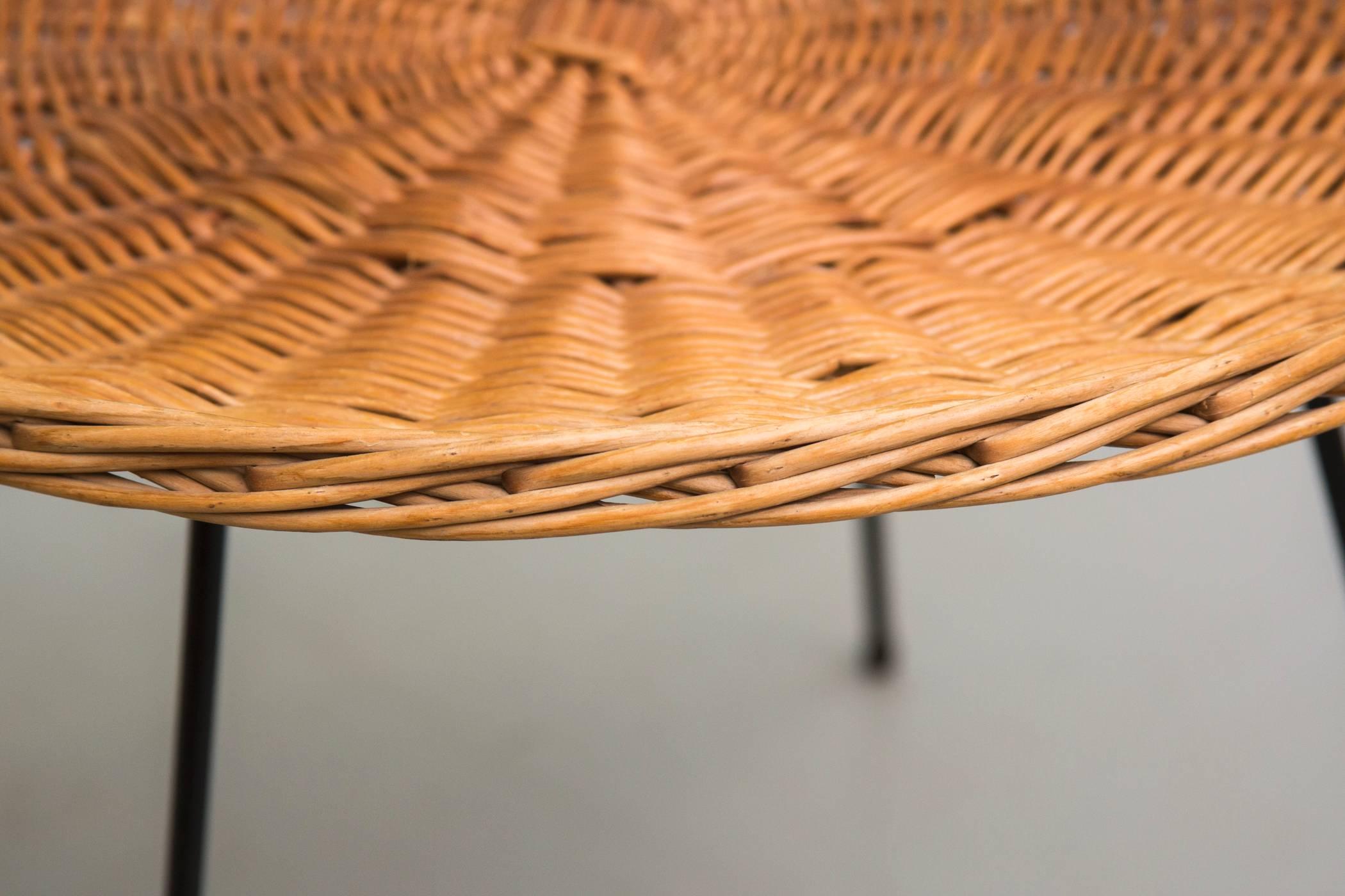 Dutch Woven Rattan Basket Side Table