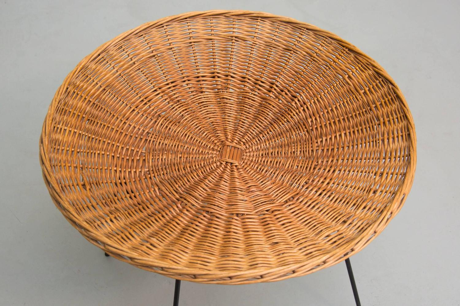 Woven Rattan Basket Side Table at 1stdibs