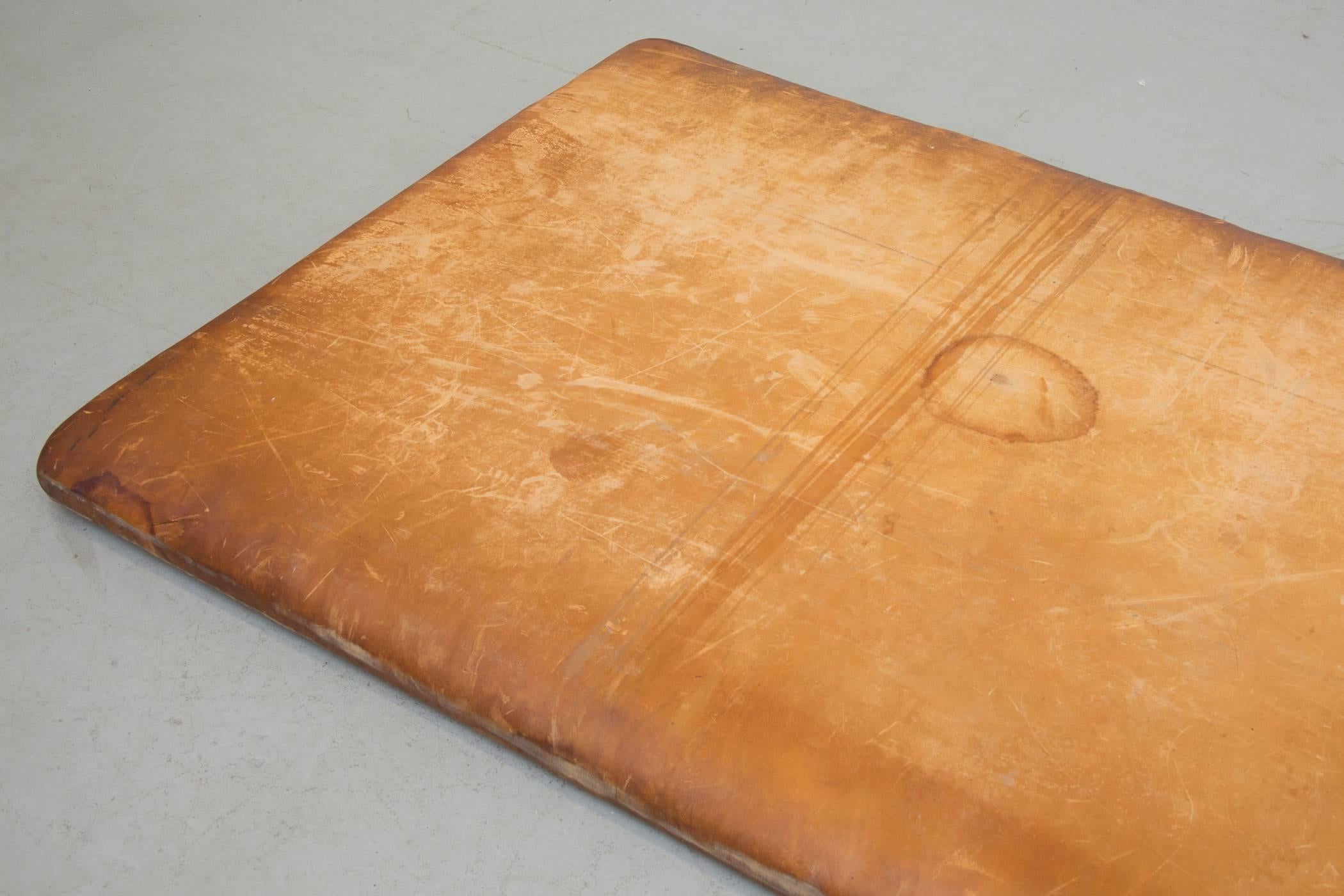 Dutch Vintage Leather Gymnastics Tumble Mat with Patina