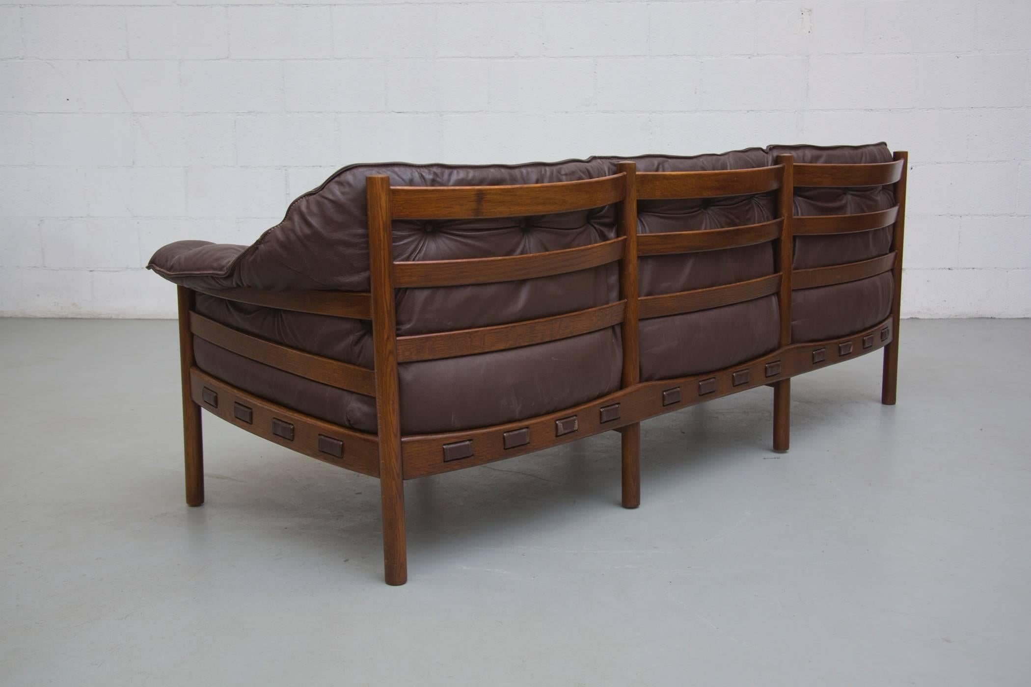 Dutch Arne Norell Style Leather Three-Seat Sofa for Coja