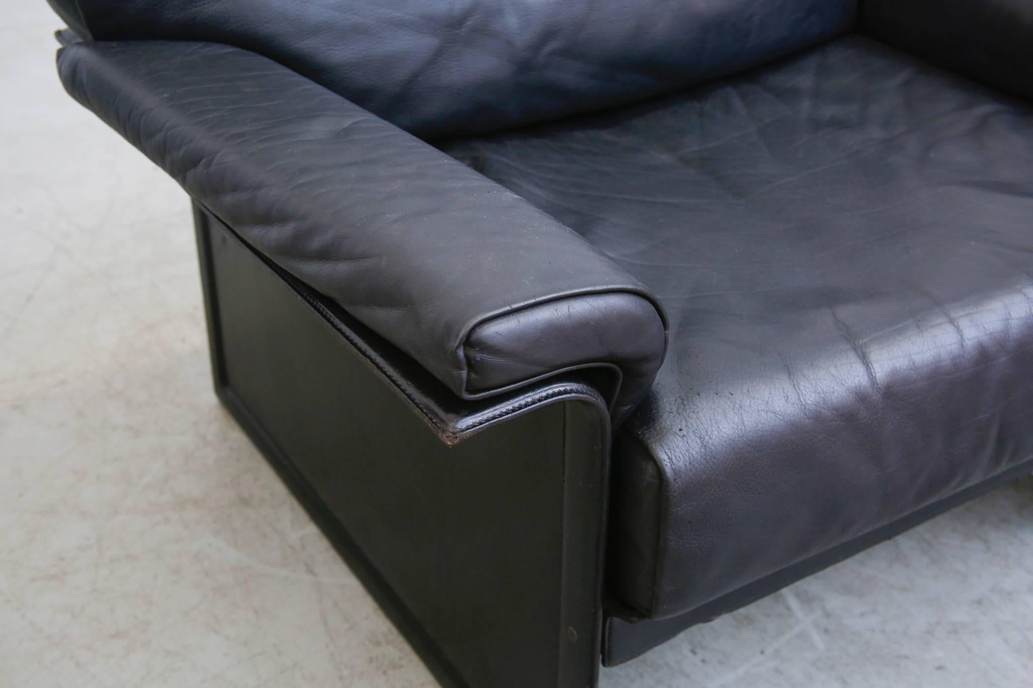 Tito Agnoli Black Leather Lounge Chair for Matteograssi 1
