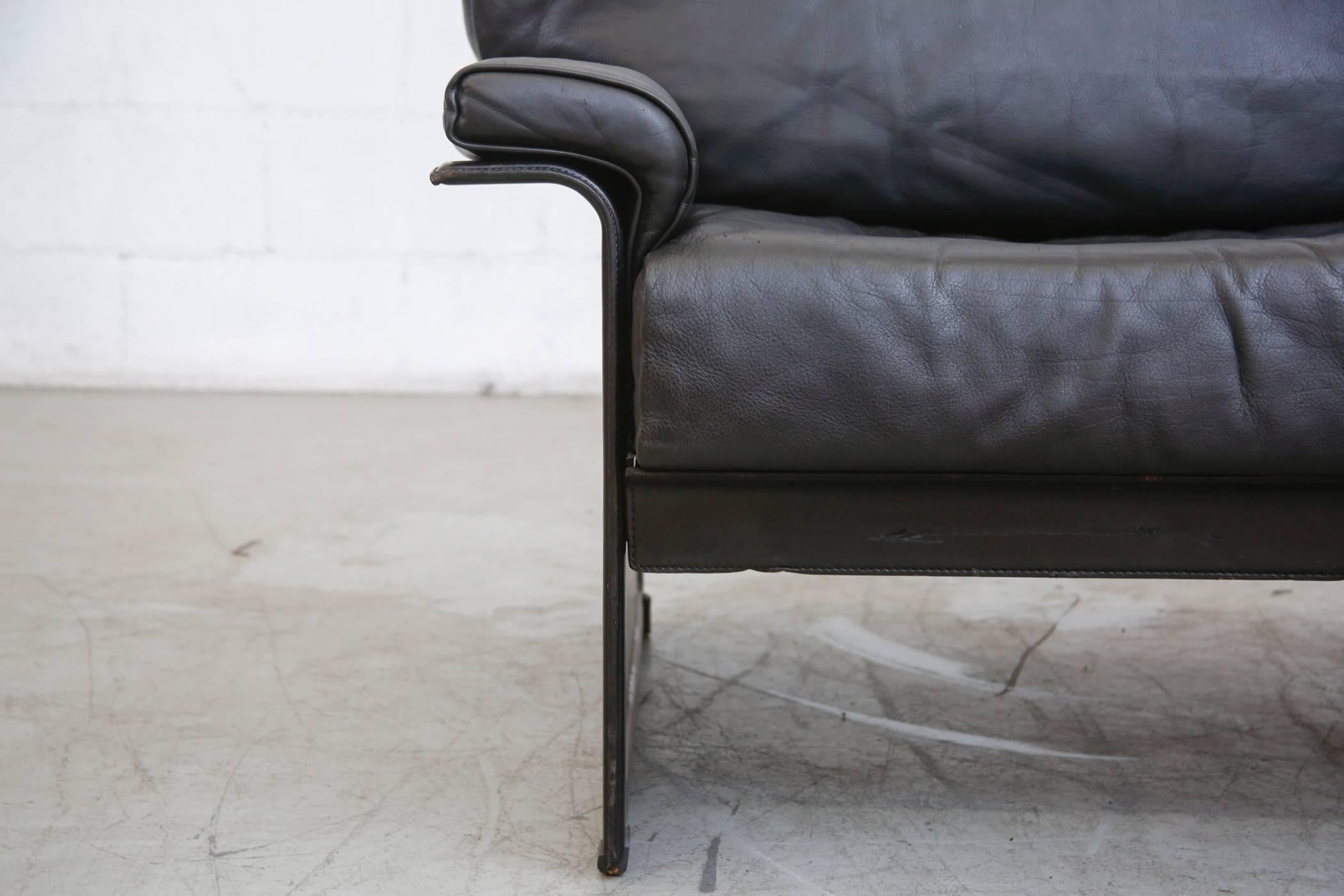 Tito Agnoli Black Leather Lounge Chair for Matteograssi 2