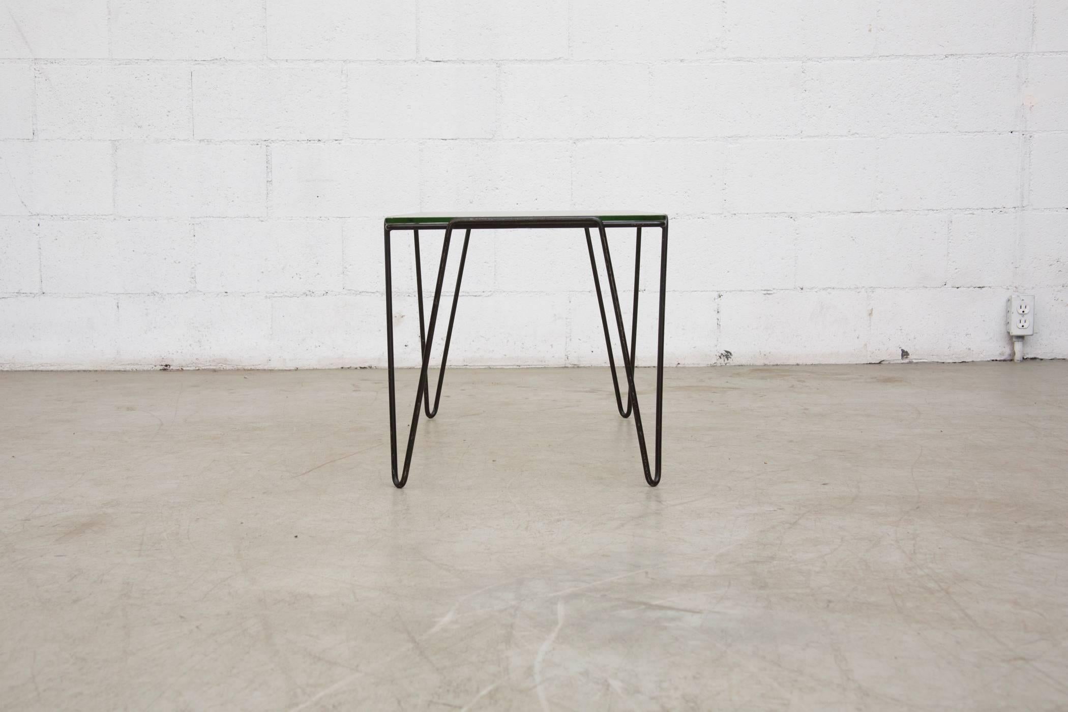 Mid-Century Modern A. Bueno de Mesquita for Spurs Glass and Metal Coffee Table