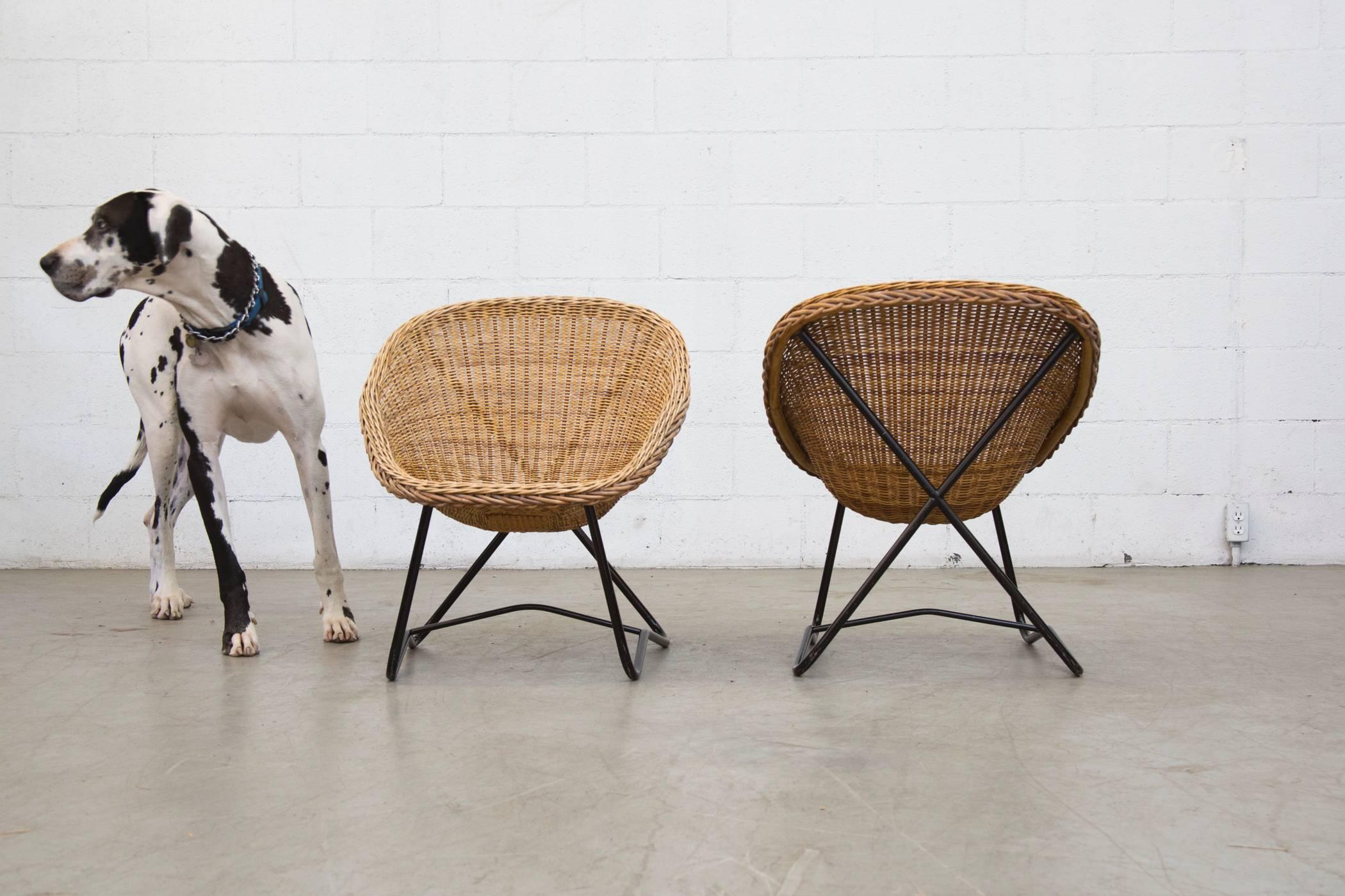 Mid-Century Modern Pair of Dirk Van Sliedrecht Woven Bowl Chairs