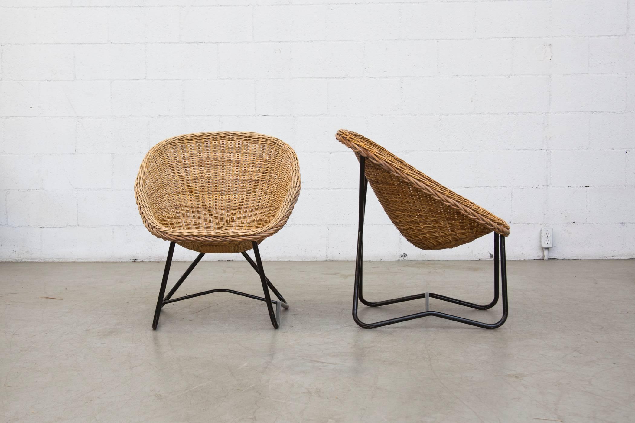 Dutch Pair of Dirk Van Sliedrecht Woven Bowl Chairs