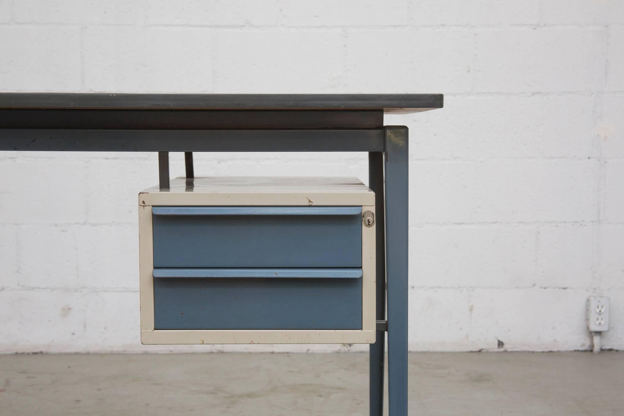 Mid-20th Century Friso Kramer Style 1950s Metal Desk with Prouve Legs