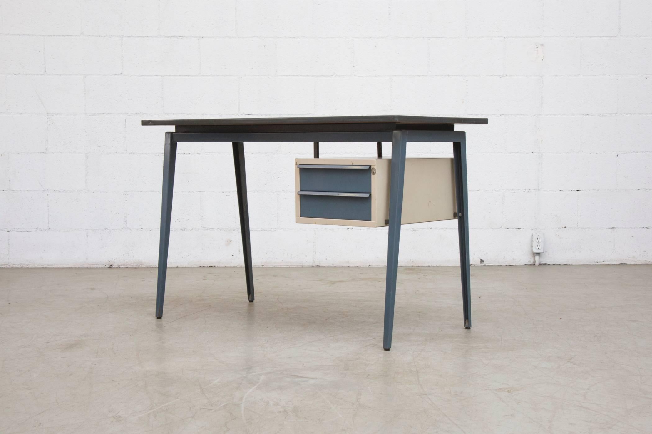 Mid-Century Modern Friso Kramer Style 1950s Metal Desk with Prouve Legs
