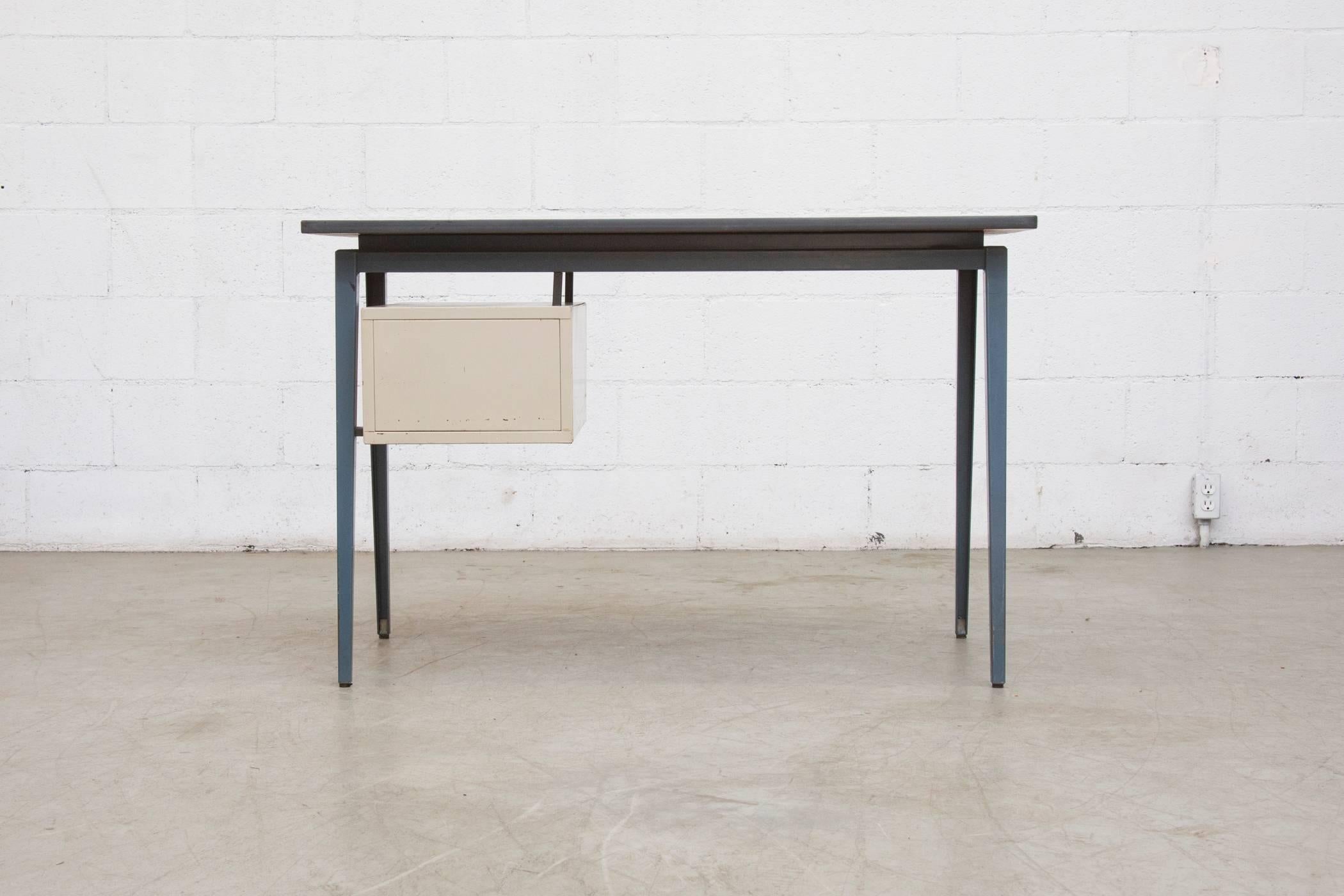 Friso Kramer Style 1950s Metal Desk with Prouve Legs In Good Condition In Los Angeles, CA