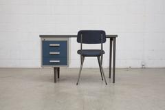 Gispen Grey Industrial Desk with Blue Drawers