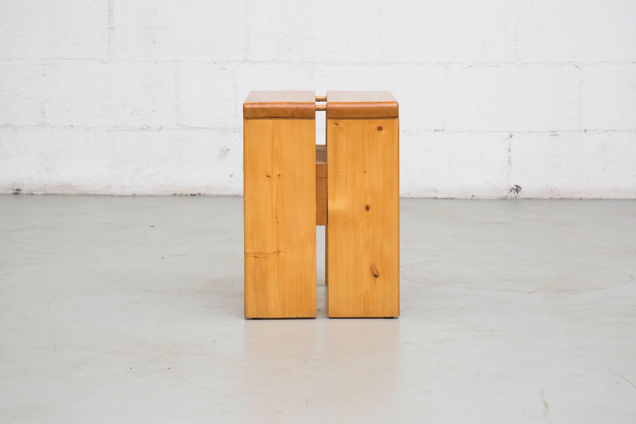Mid-Century Modern Charlotte Perriand Solid Pine Stool for Les Arcs