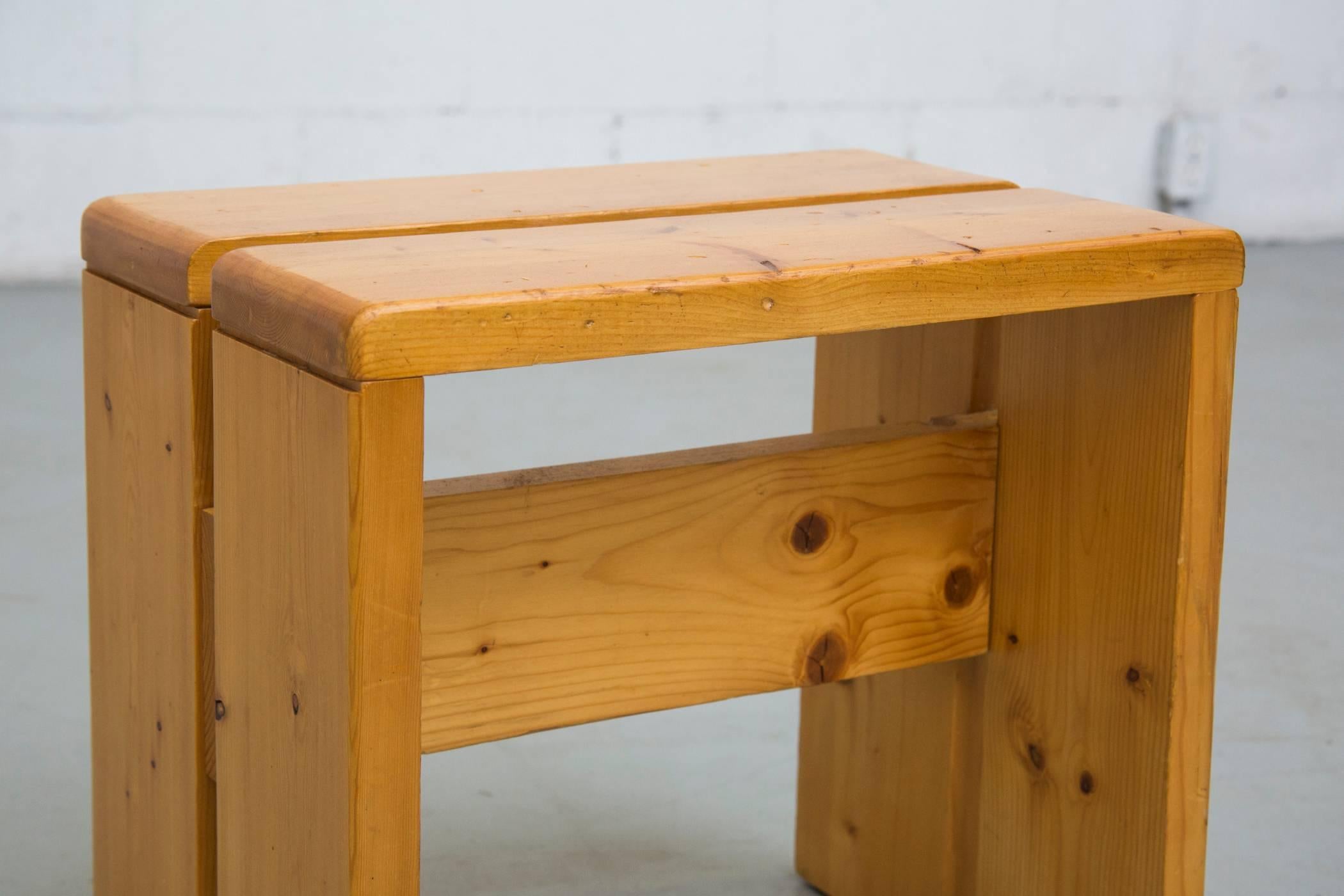 Charlotte Perriand Solid Pine Stool for Les Arcs In Good Condition In Los Angeles, CA