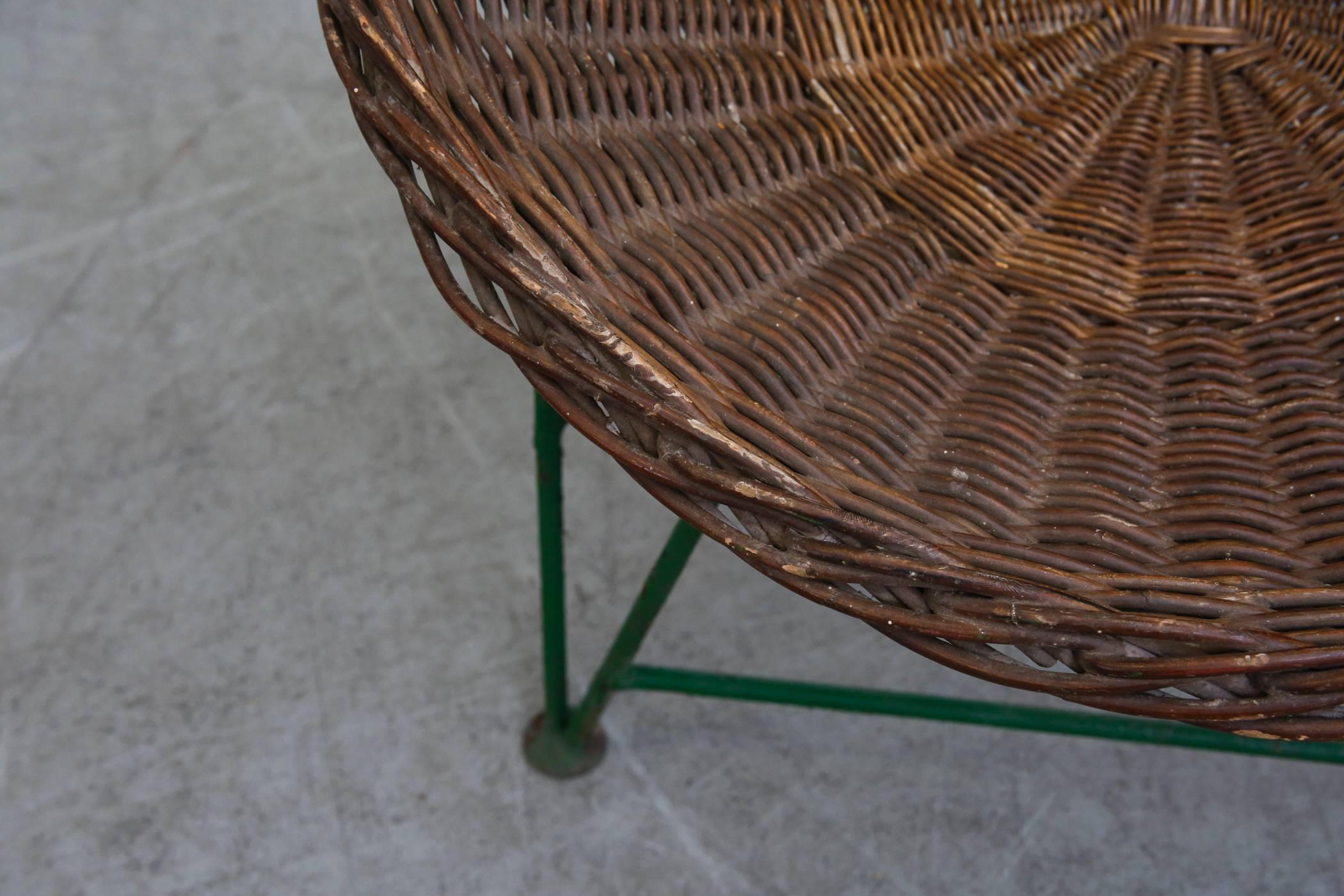 Rattan Jacques Adnet Style Woven Basket Chair