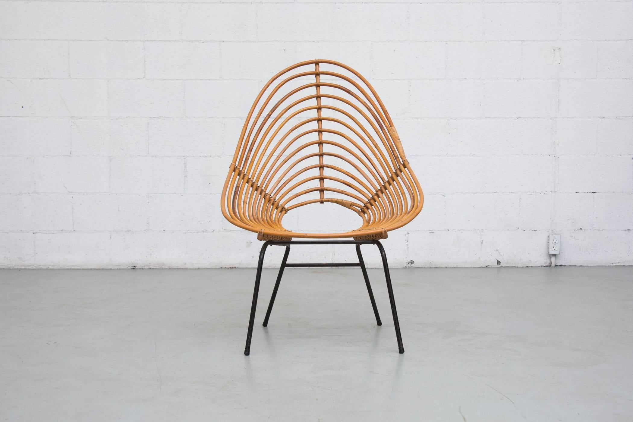 1960s Rohe Noordwolde bent bamboo hoop chair by H. Broekhuizen for Rohe Noordwolde. Beautiful patina, original condition. Visible wear.