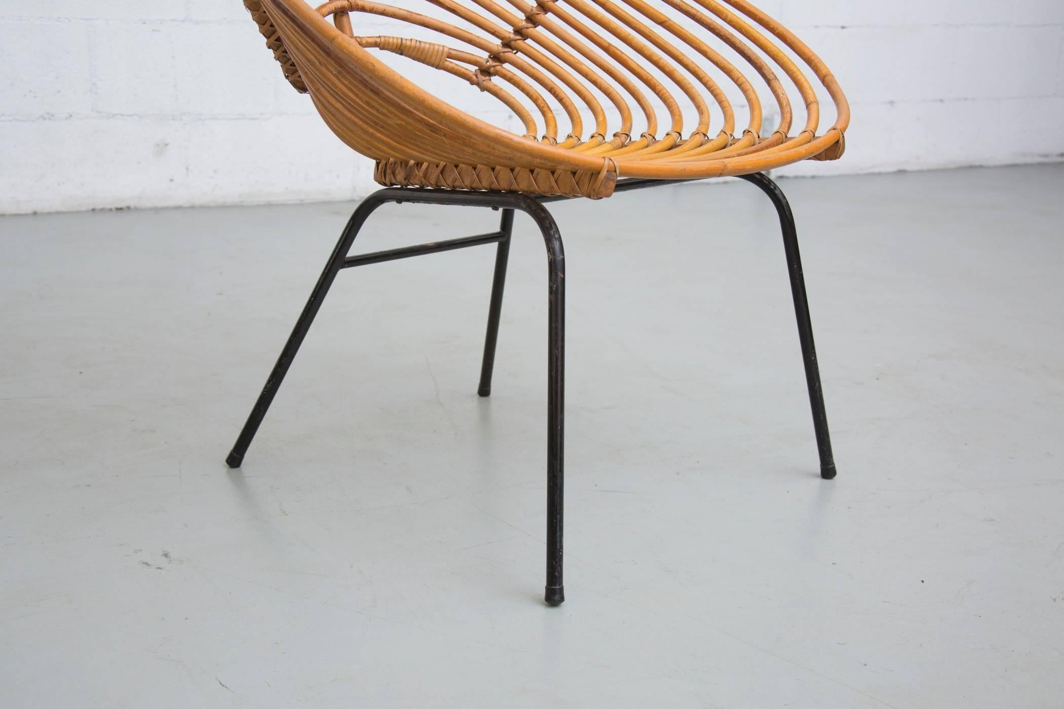 Mid-20th Century Onion Skin Patterned Tall Bamboo Lounge Chair