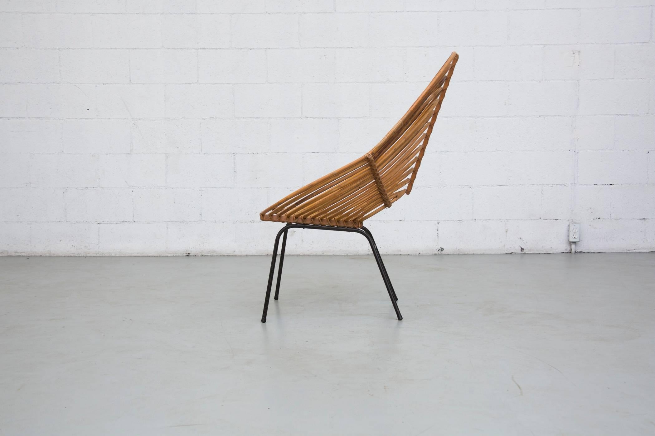 Mid-Century Modern Onion Skin Patterned Tall Bamboo Lounge Chair