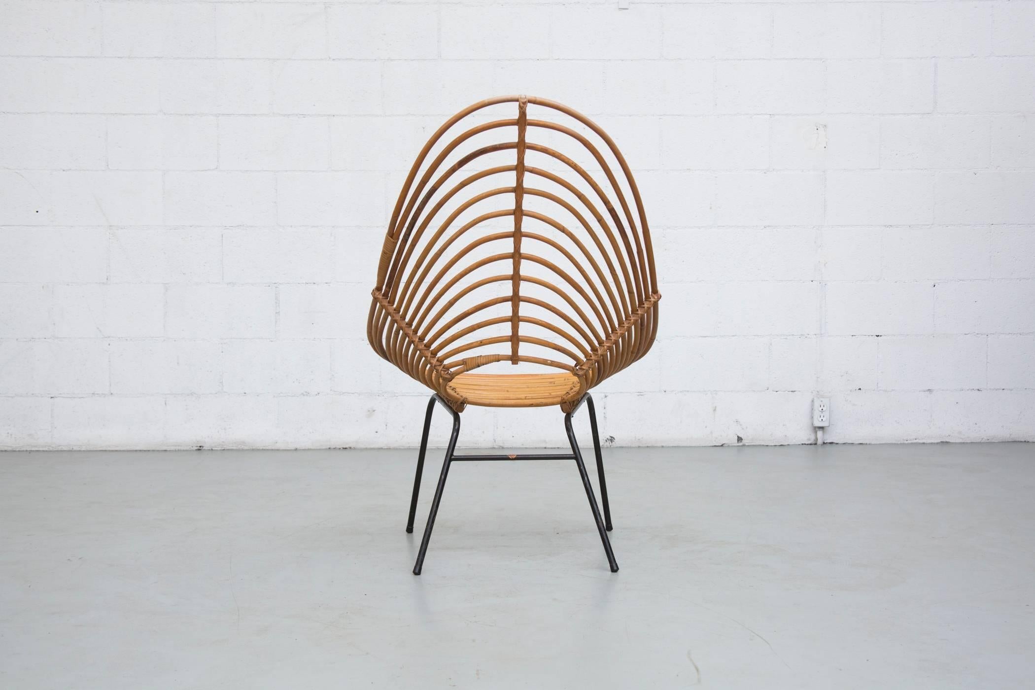 Enameled Onion Skin Patterned Tall Bamboo Lounge Chair