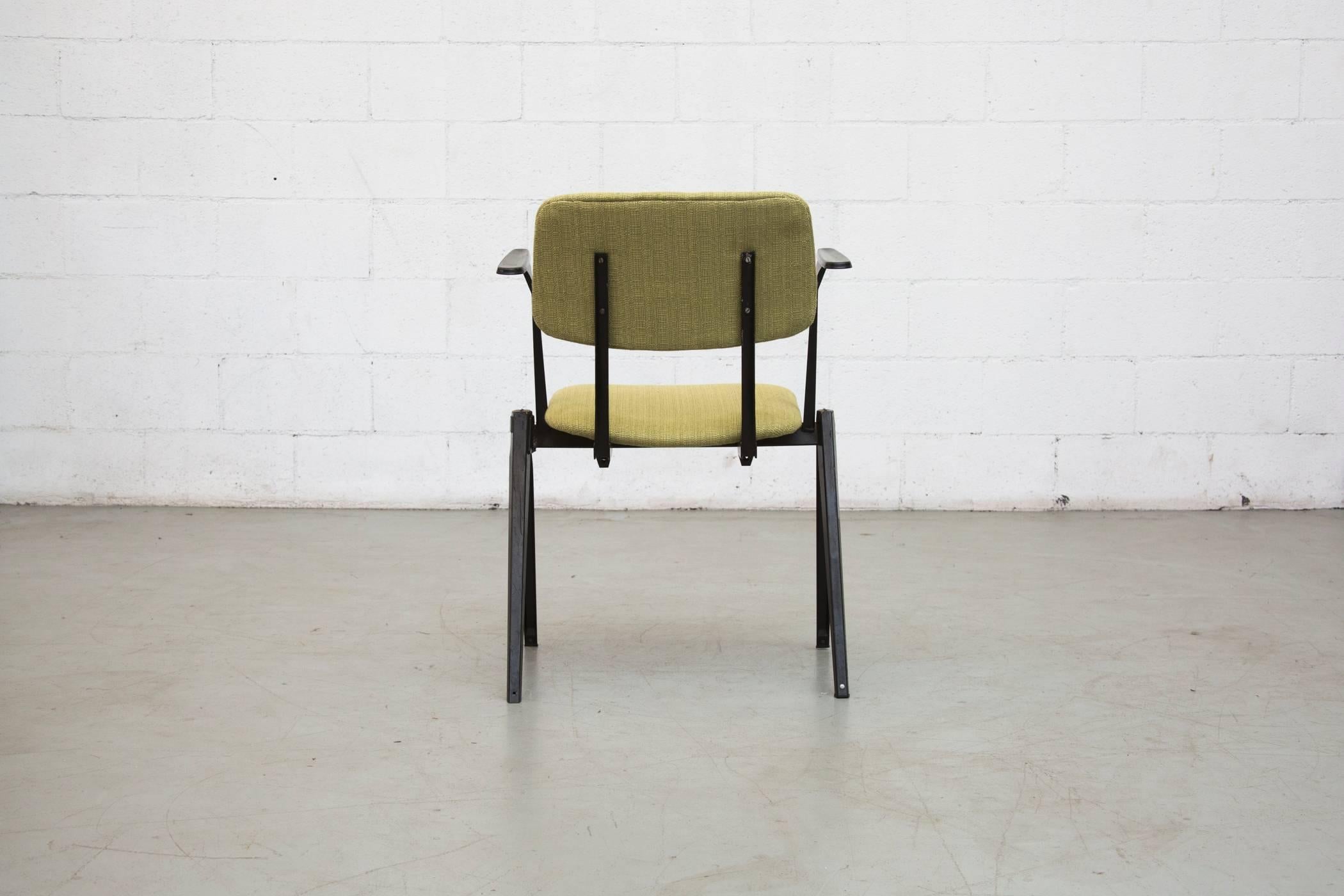 Mid-20th Century Set of Six Prouve Style Upholstered Stacking Chairs