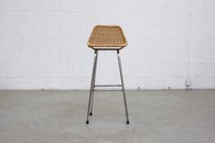 Set of Six Charlotte Perriand Inspired Wicker and Chrome Bar Stools