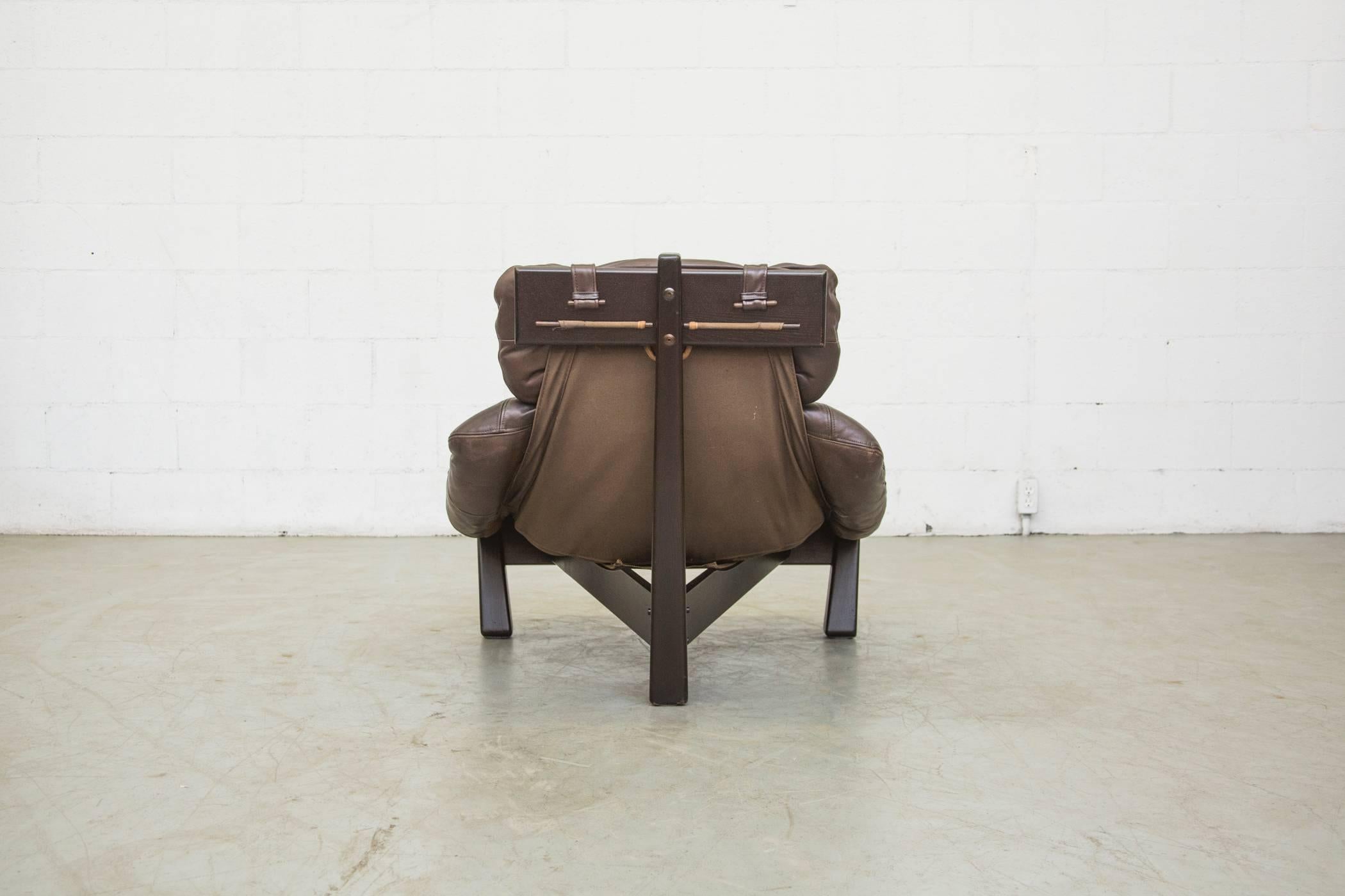 Mid-Century Modern Brazilian Inspired Leather Tripod Chair and Ottoman by Gerard Van Den Berg