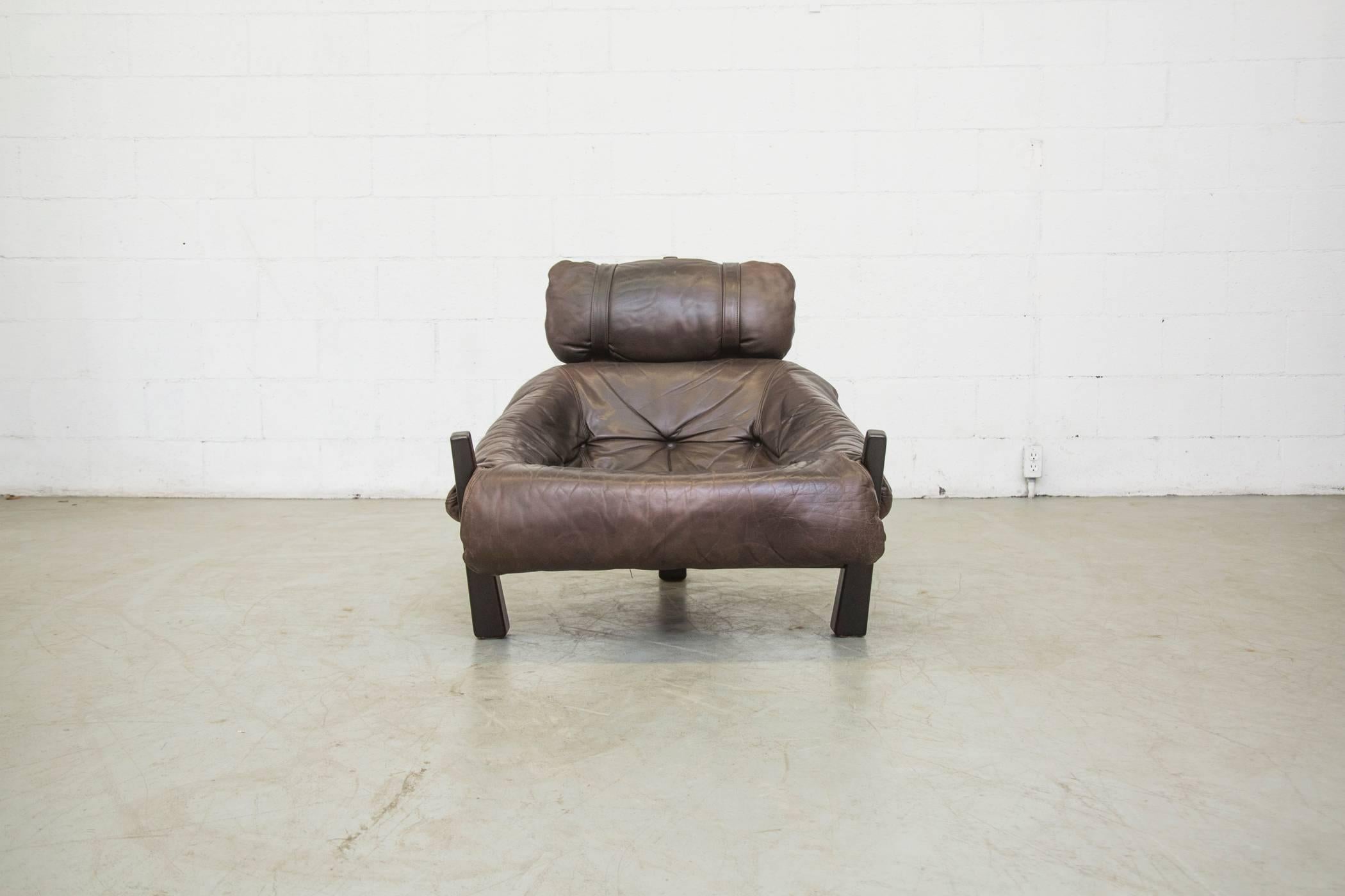 Dutch Brazilian Inspired Leather Tripod Chair and Ottoman by Gerard Van Den Berg
