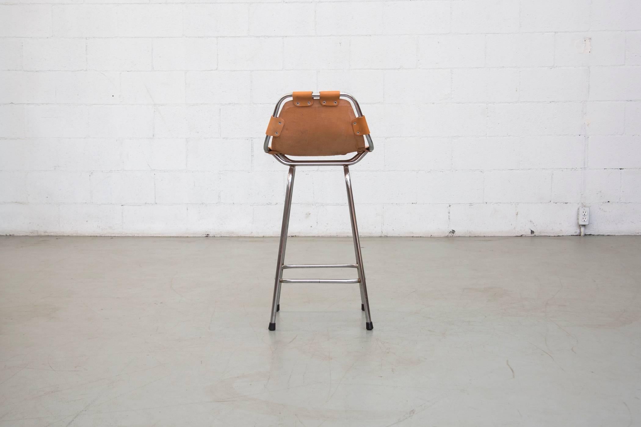 Mid-20th Century Pair of Charlotte Perriand Style Leather Bar Stools