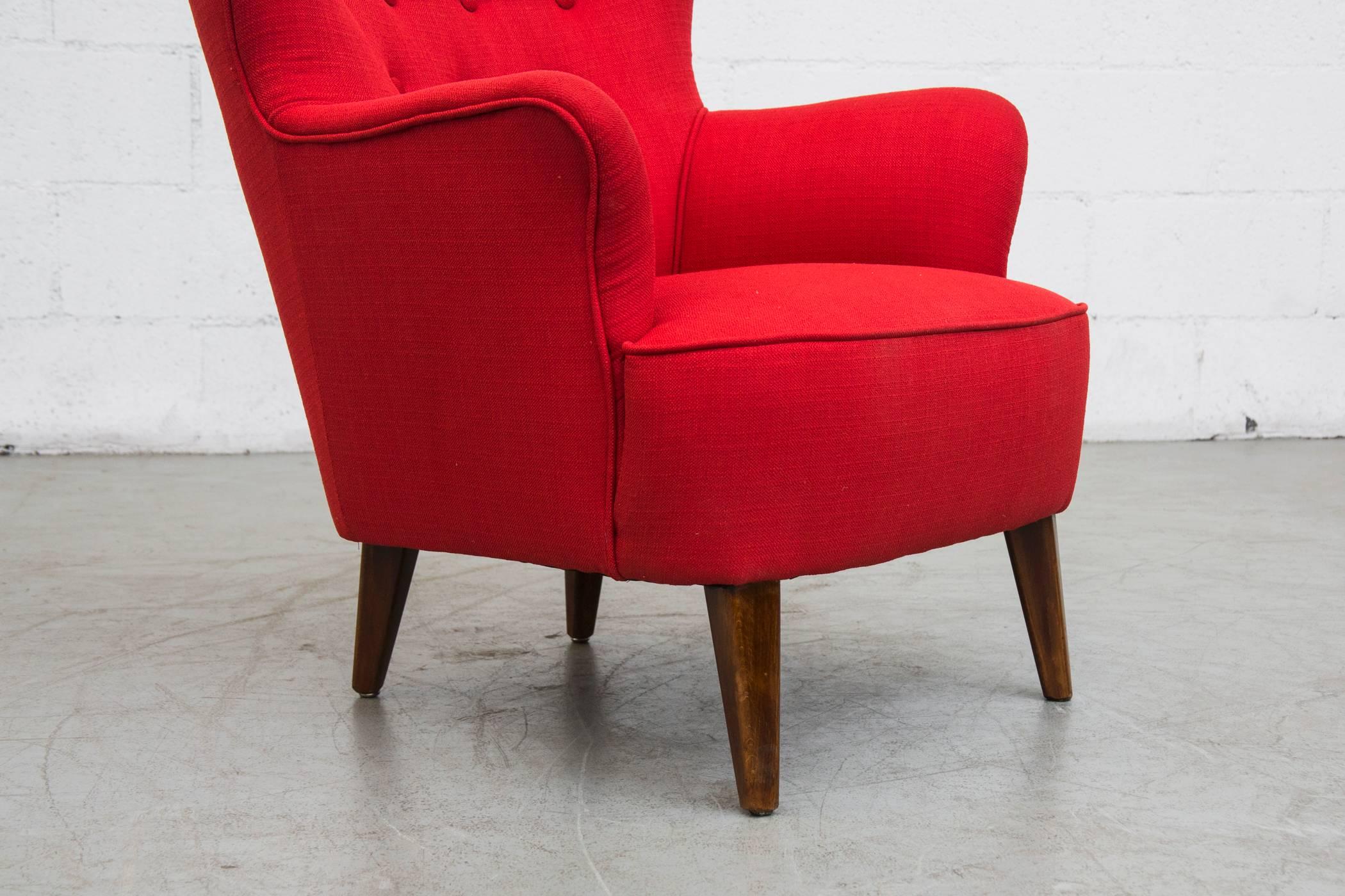 Teak Lipstick Red Lounge Chair by Theo Ruth for Artifort