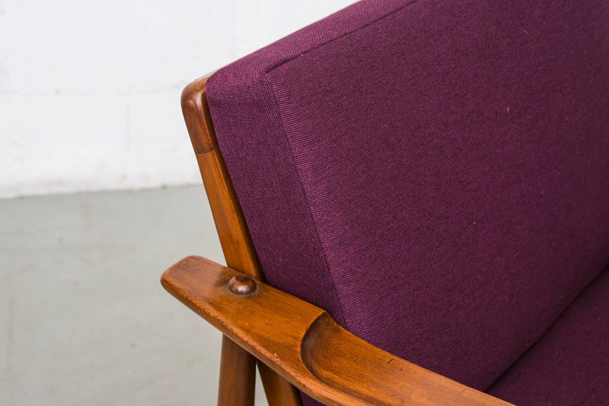 Teak Mid-Century Modern Lounge Chair in Grape with Slat Back