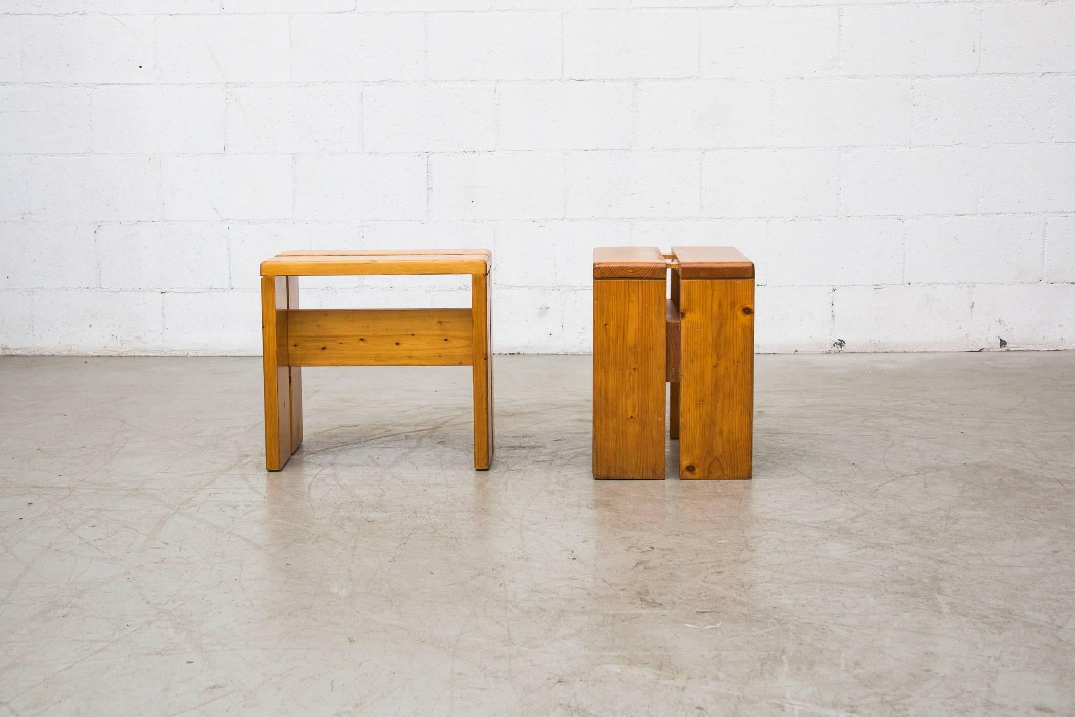 Pair of Charlotte Perriand Solid Pine Stools for Les Arcs 2