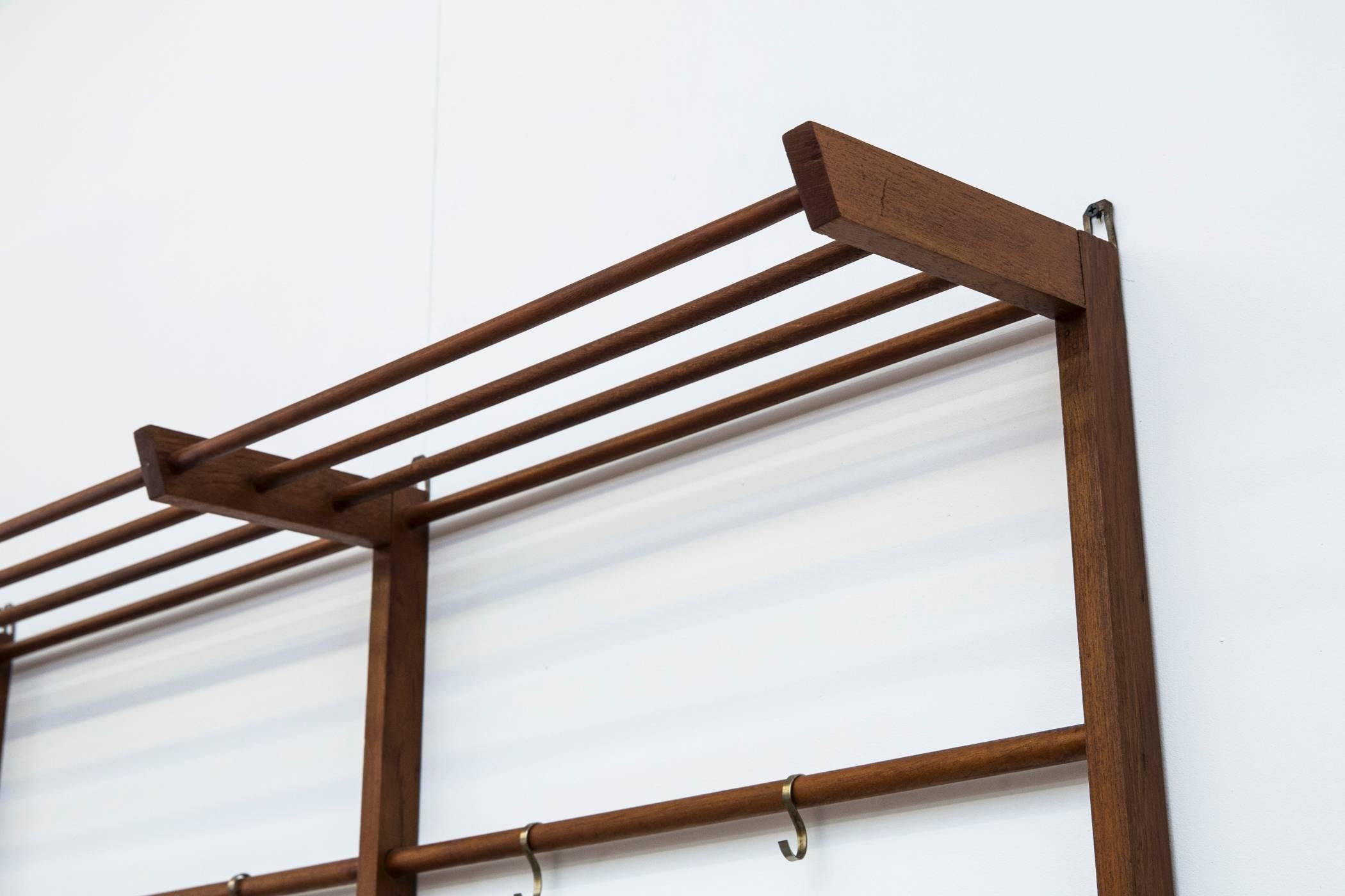 Large Dutch Teak Wall Mount Coat Rack In Good Condition In Los Angeles, CA