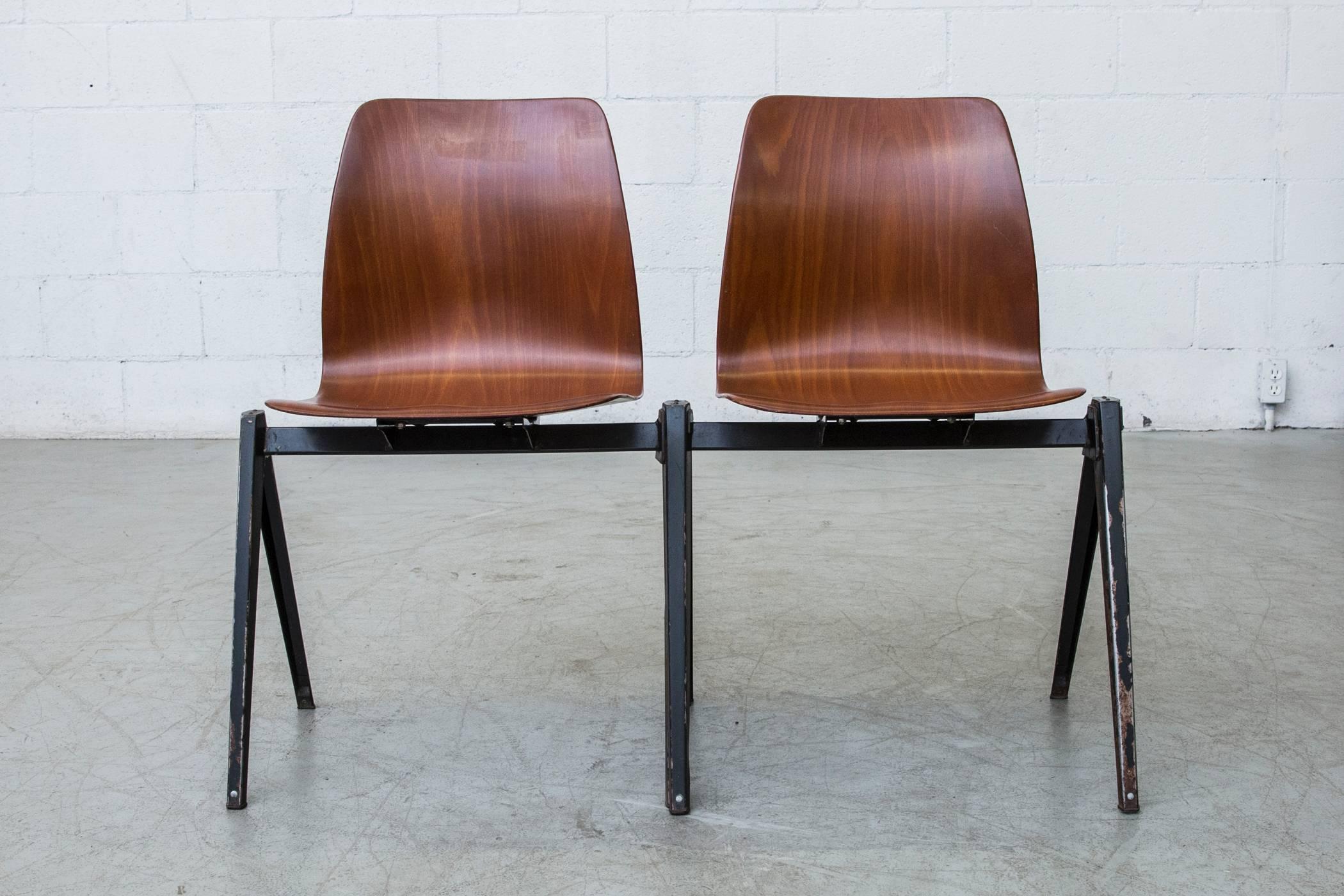 Mid-20th Century Set of Six Jean Prouve Inspired Industrial Stacking Chairs