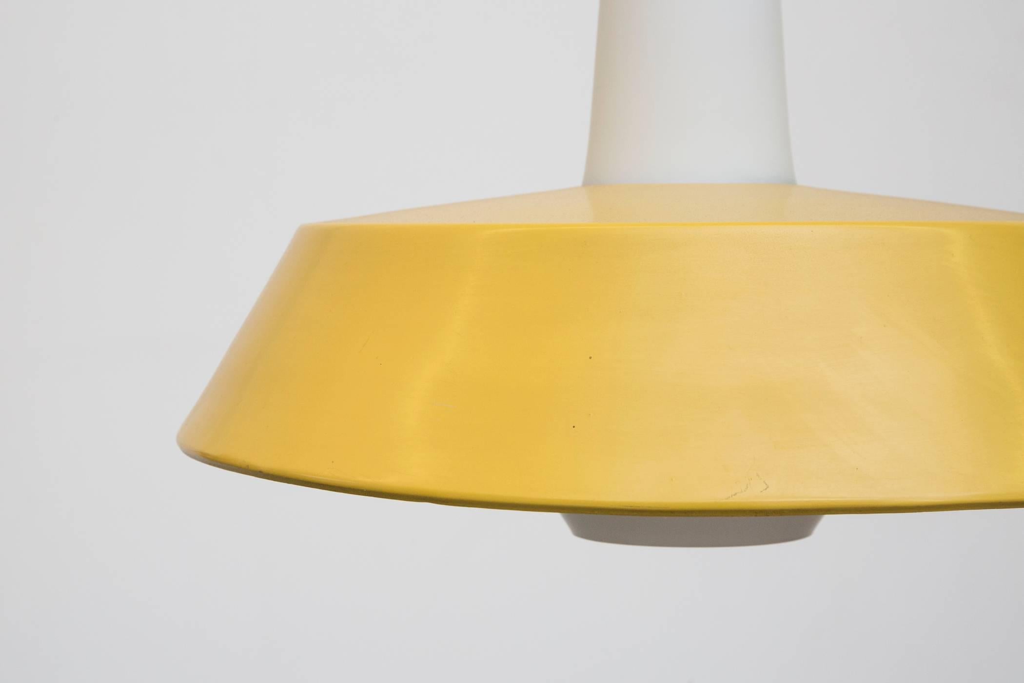 Mid-Century Modern Philips Milk Glass and Sunshine Yellow Pendant Lamp