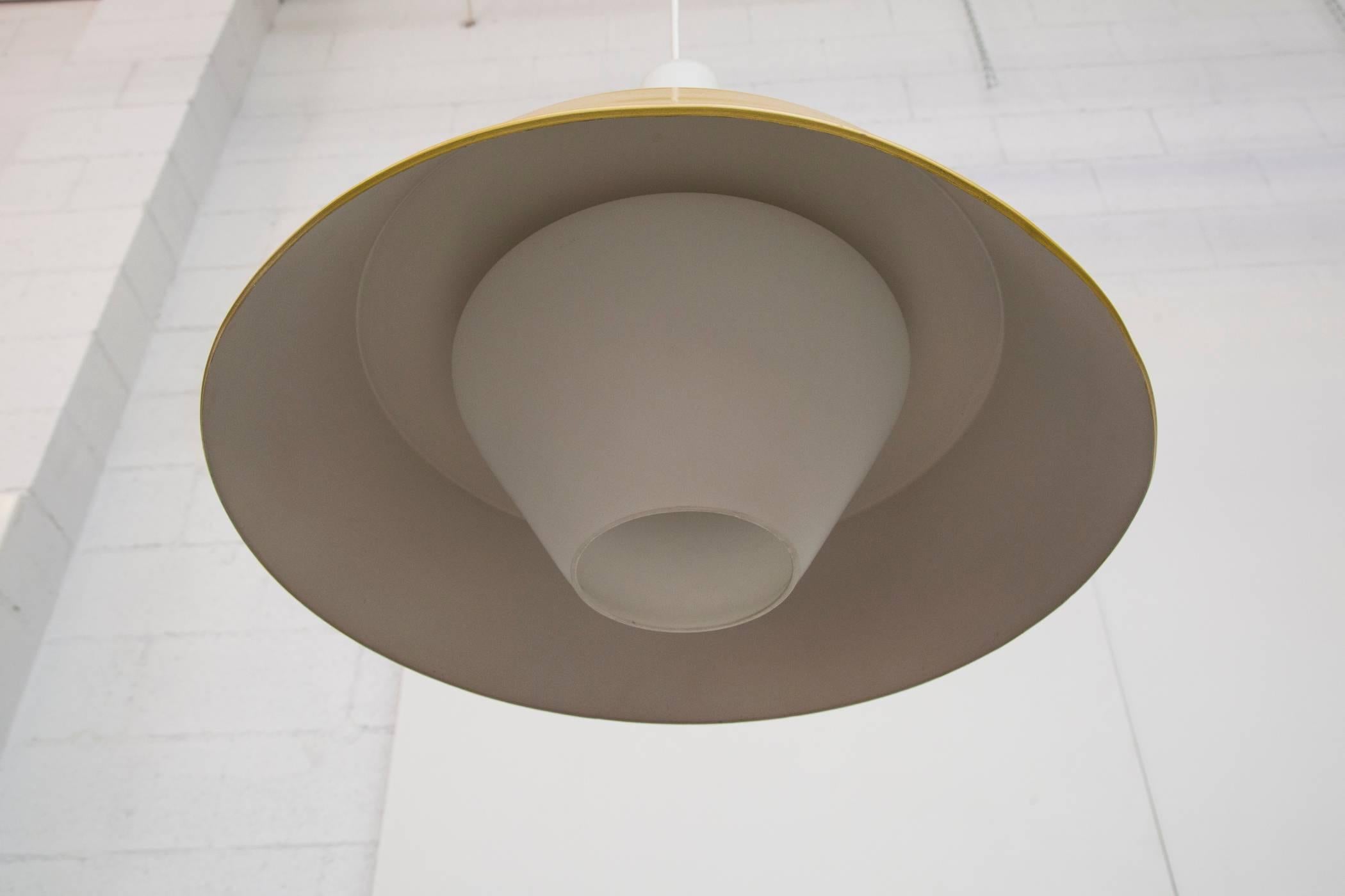 Philips Milk Glass and Sunshine Yellow Pendant Lamp In Good Condition In Los Angeles, CA
