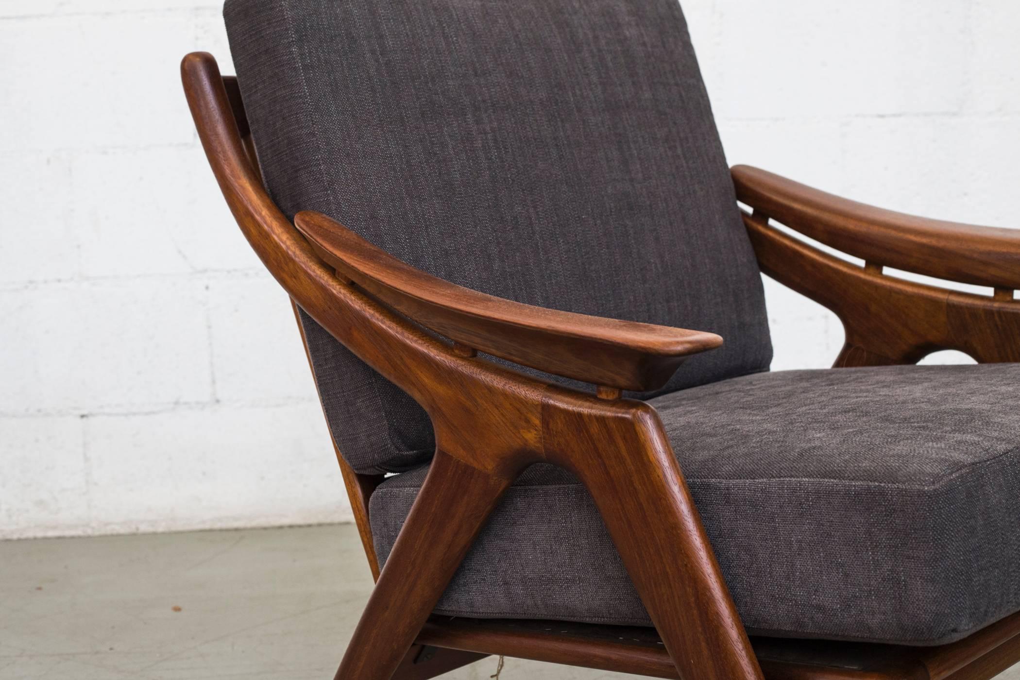 Mid-20th Century Pair of Mid-Century Organic Carved Teak Lounge Chair by De Ster