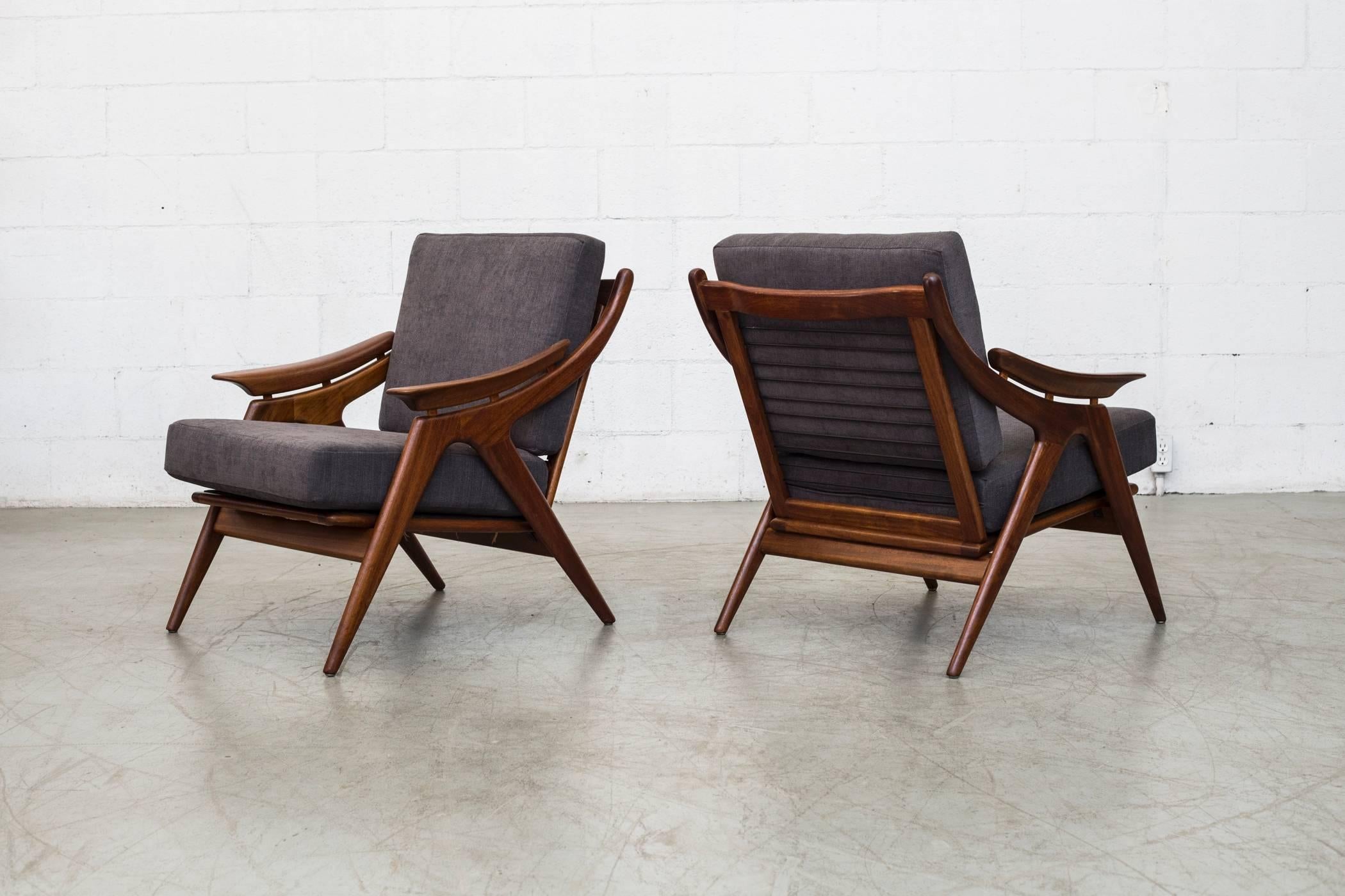 Mid-Century Modern Pair of Mid-Century Organic Carved Teak Lounge Chair by De Ster