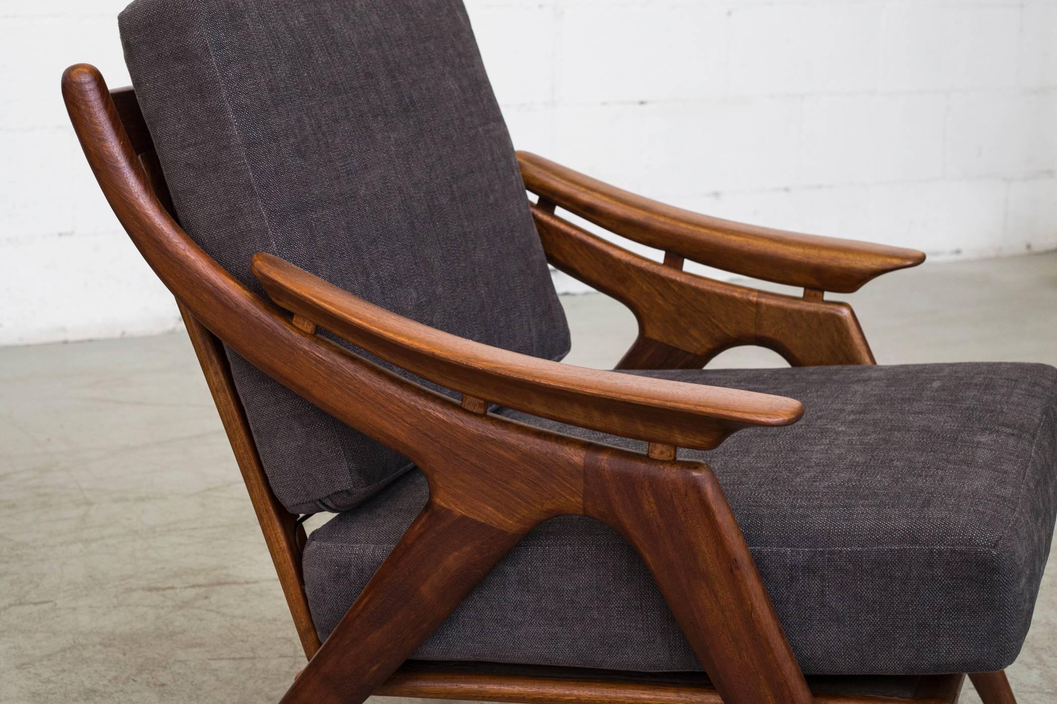 Pair of Mid-Century Organic Carved Teak Lounge Chair by De Ster 3