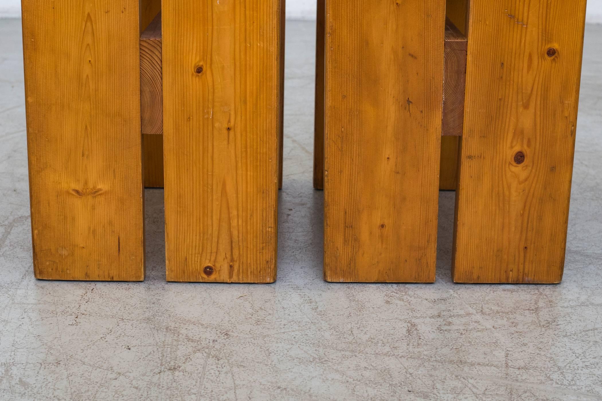 Pair of Charlotte Perriand Solid Pine Stools for Les Arcs 1