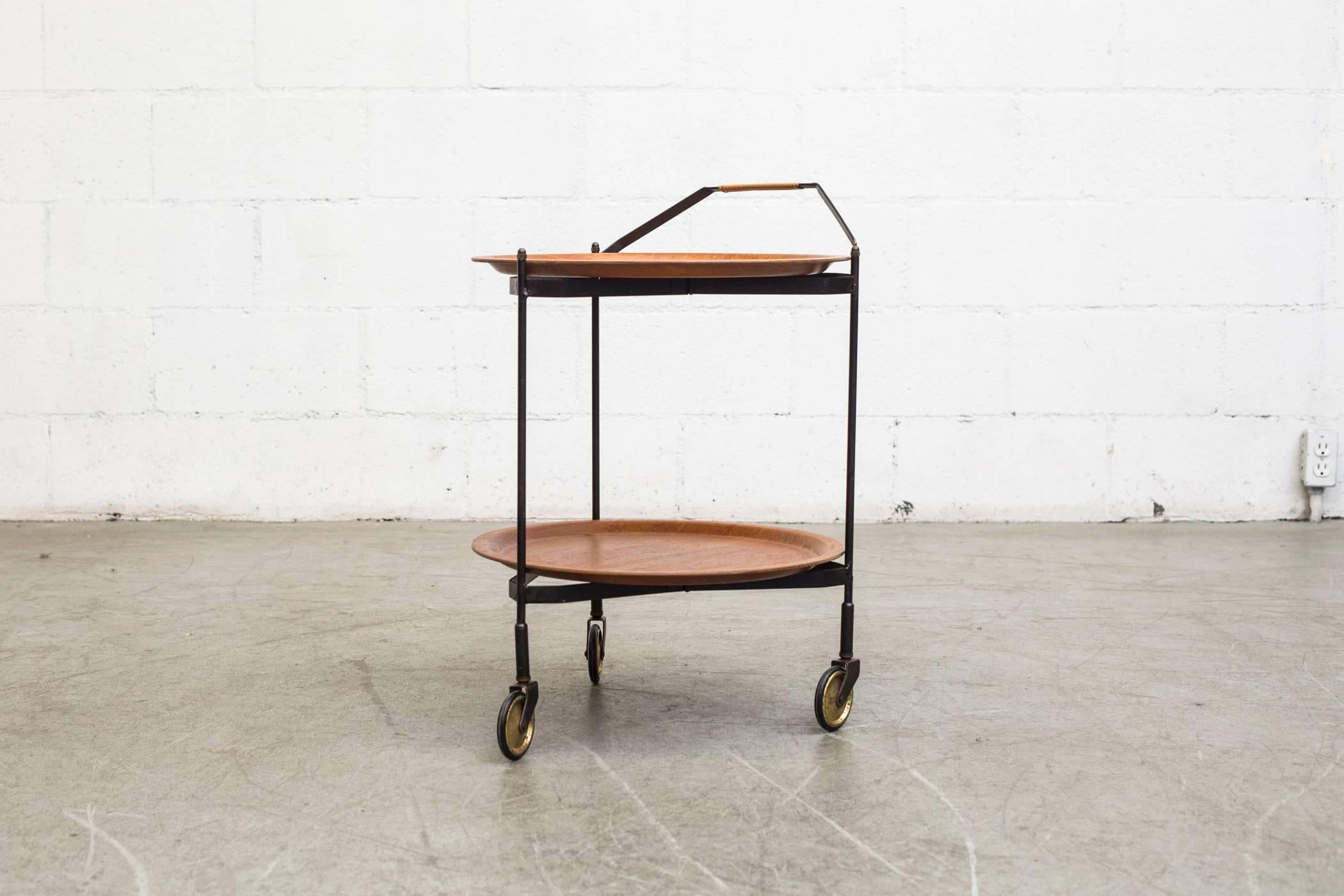 Mid-Century Modern Mid-Century Rolling Cart with Removable Teak Trays