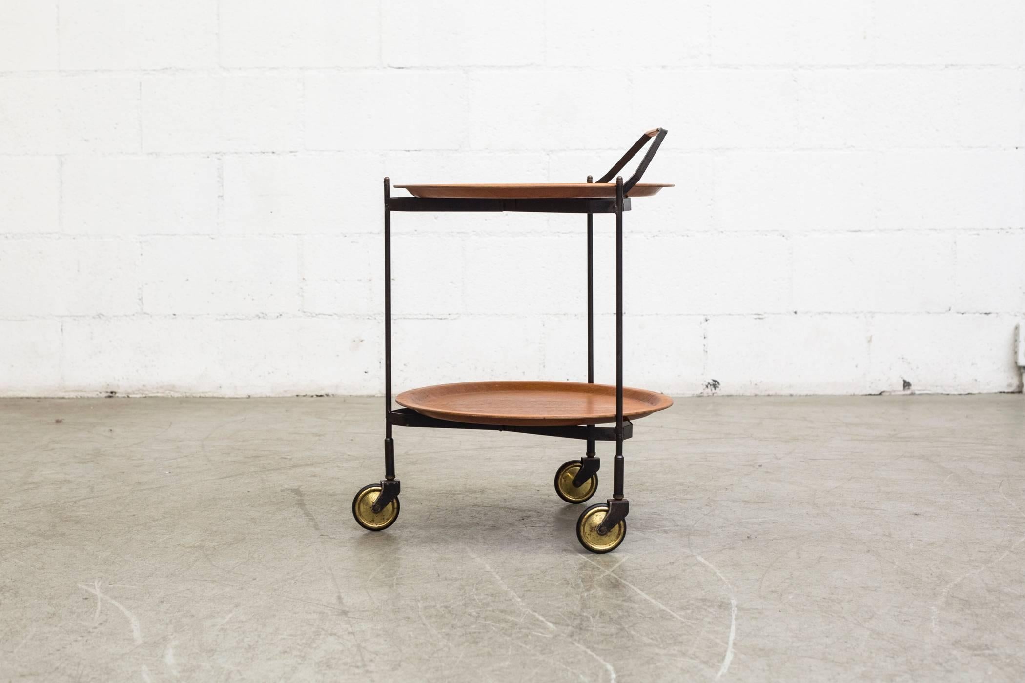 Mid-Century Rolling Cart with Removable Teak Trays In Good Condition In Los Angeles, CA
