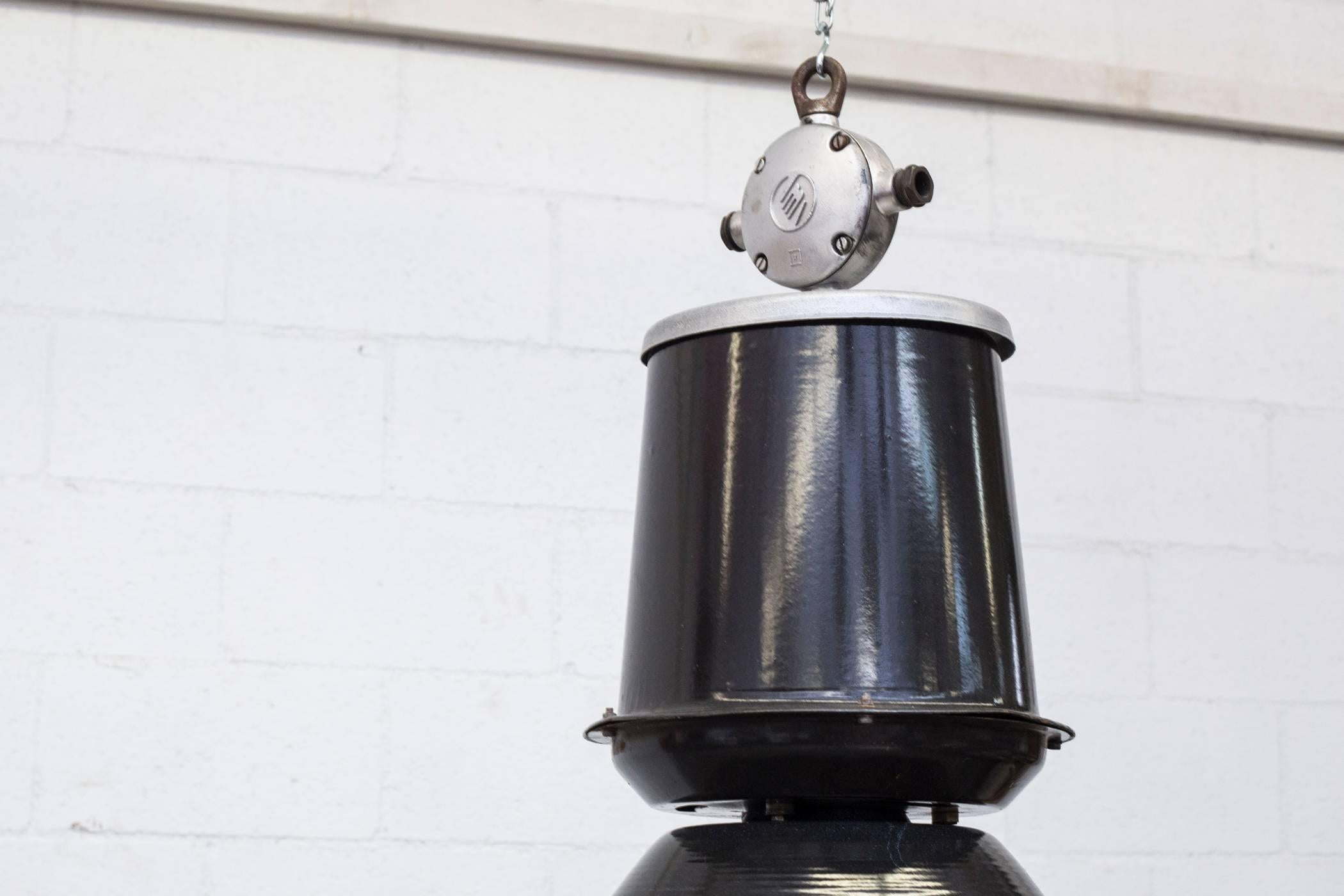 Mid-20th Century Huge Industrial Black Enameled Factory Lamp