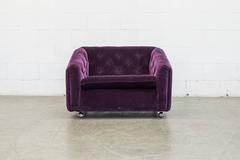 Artifort Purple Velvet Tufted Rolling Lounge Chair