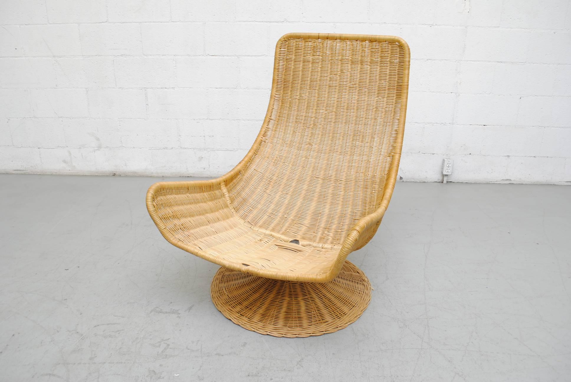 Fabric Gerard Van Den Berg Rattan Basket Chair with Natural Canvas Cushion